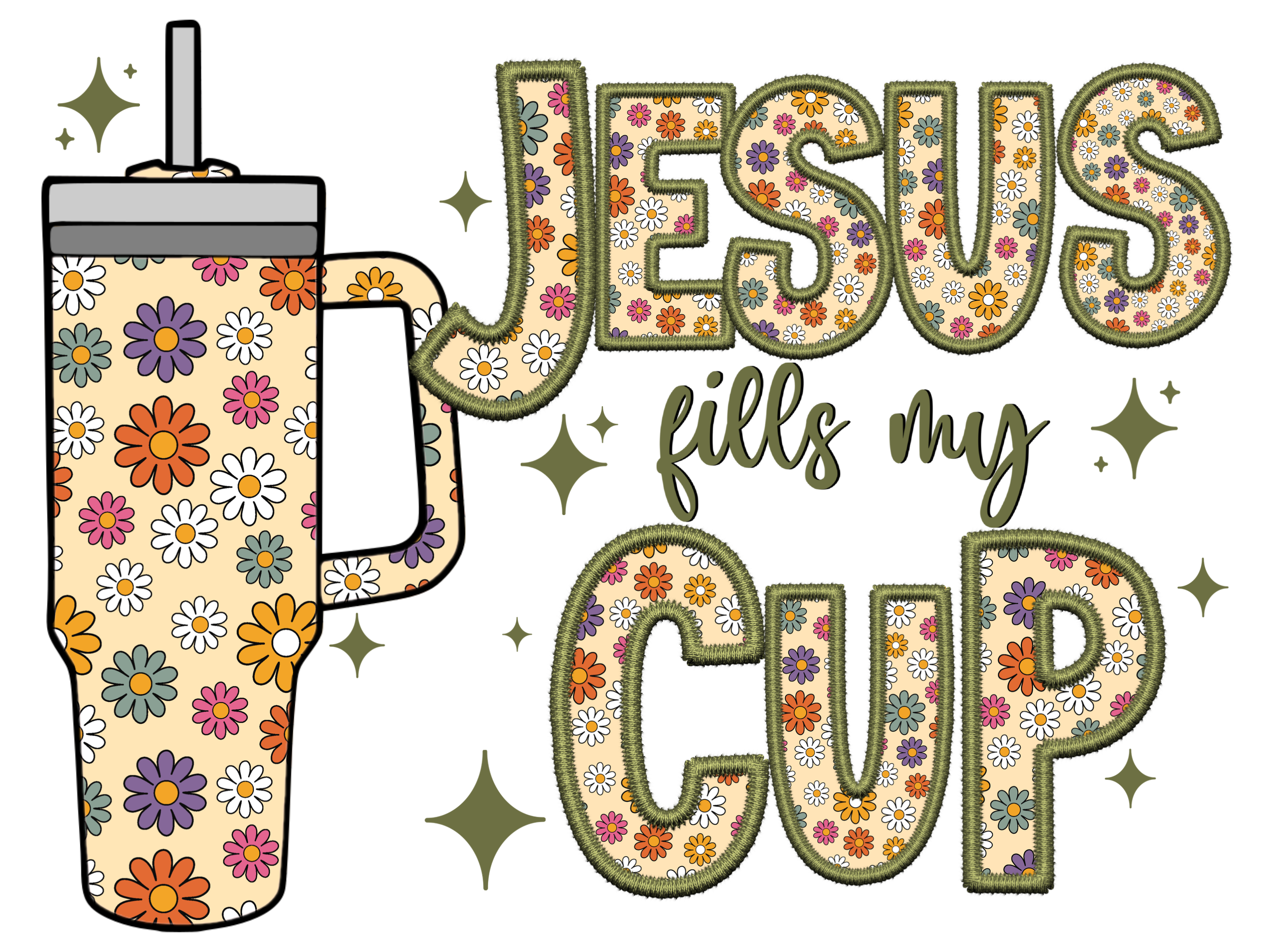 Christian 370 - Jesus Fills Cup Faux Embroidery