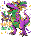 Mardi Gras 685 - Mardi Grawr T Rex Dinosaur Mardi Gras Bead For Boys Kids T Shirt