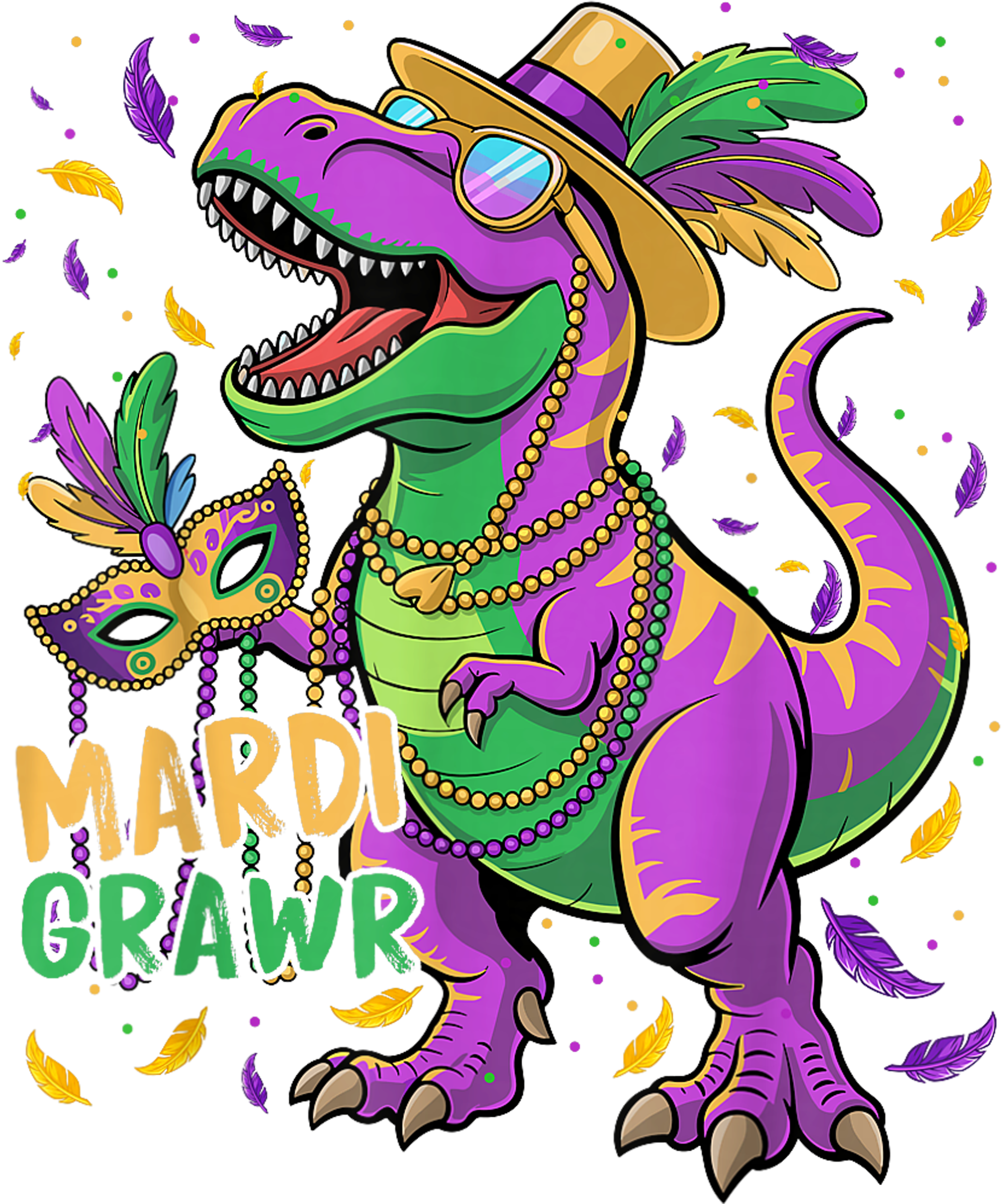 Mardi Gras 685 - Mardi Grawr T Rex Dinosaur Mardi Gras Bead For Boys Kids T Shirt