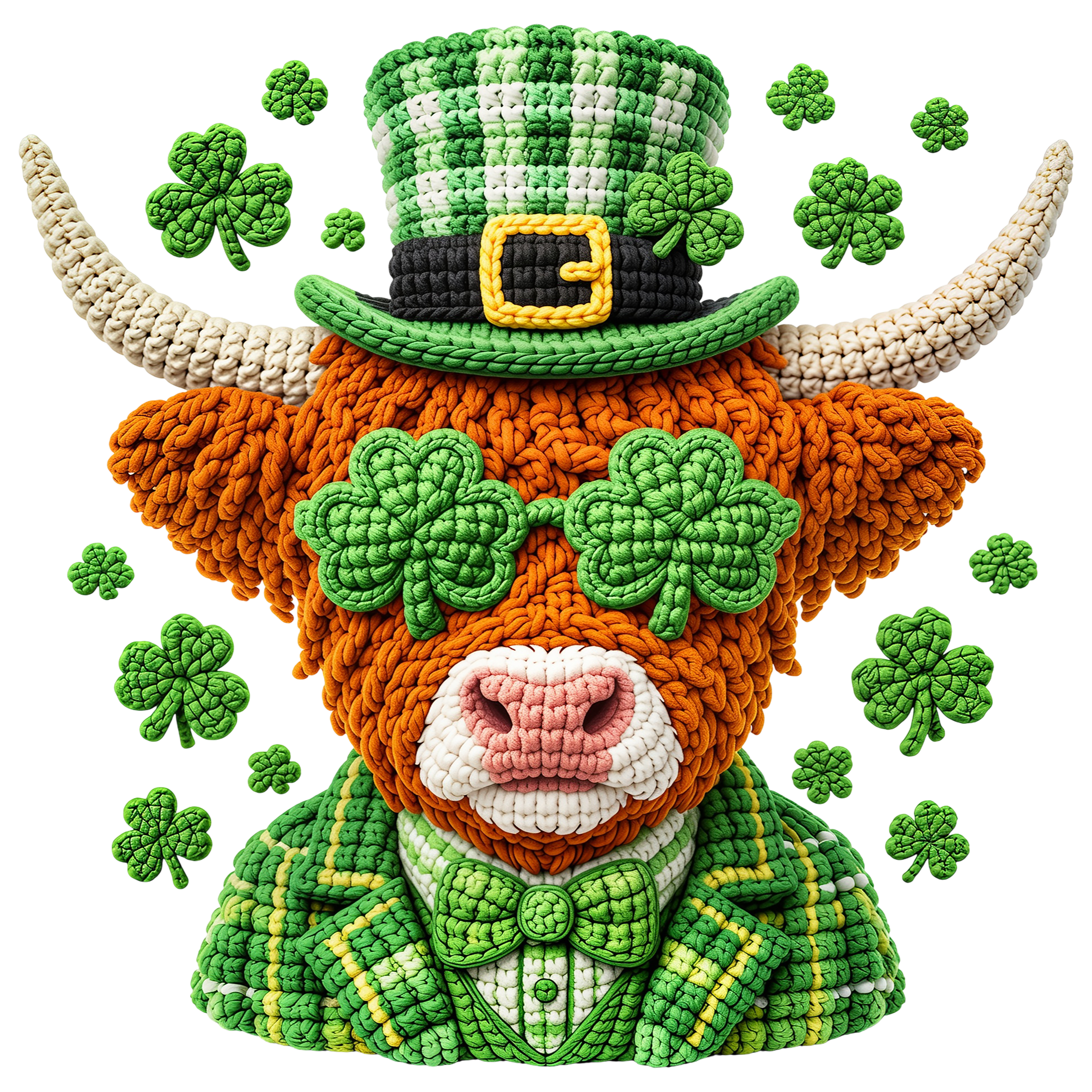 St. Patrick's Day 59 - Faux Yarn St. Patrick'S Highland Cow Png