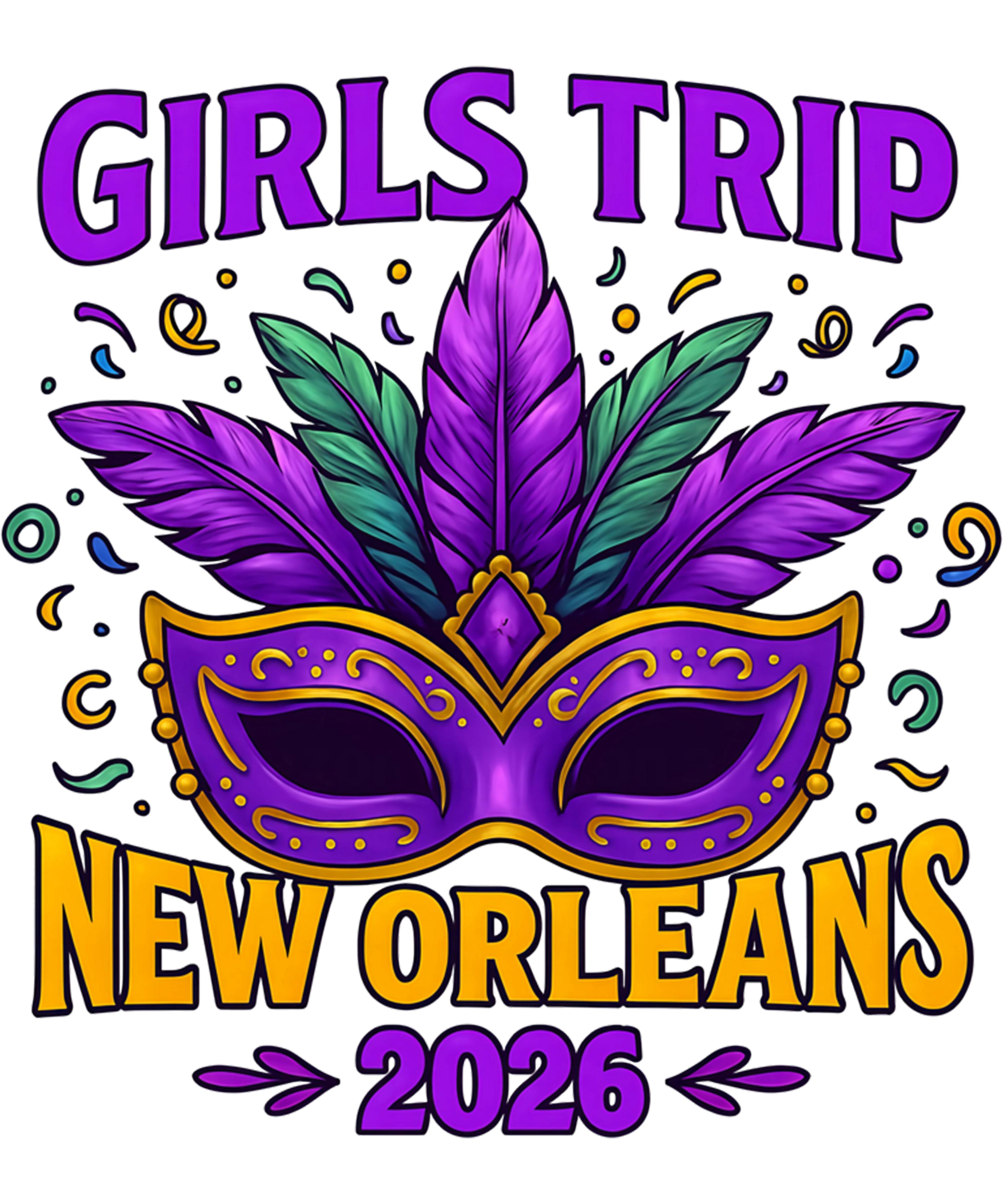 Mardi Gras 433 - Girls Trip New Orleans 2026 Mardi Gras Mask Beads Matching Sweatshirt