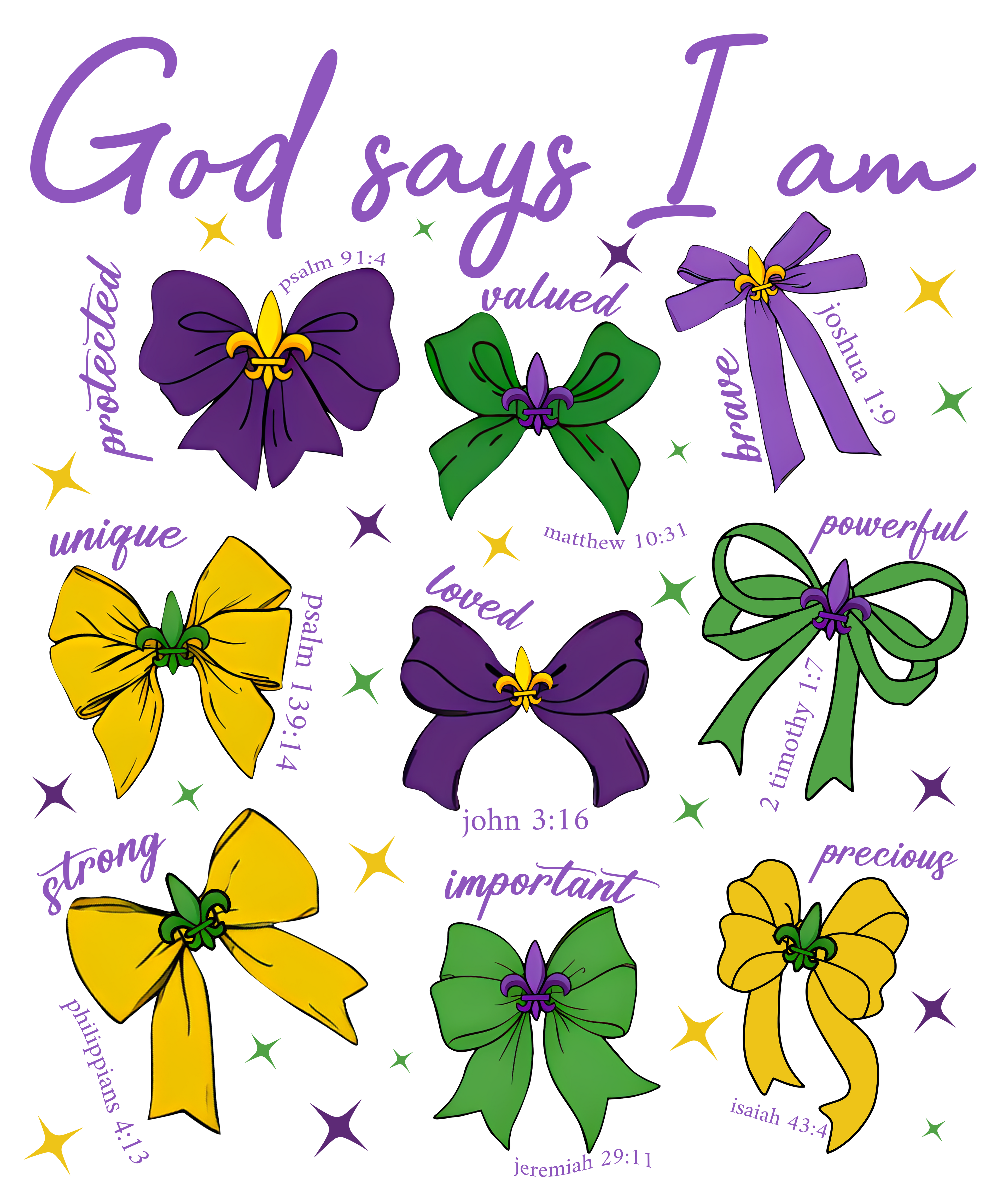 Mardi Gras 881 - Or 14012025 Vtn God Says I Am Mardi Gras Coquette Bow