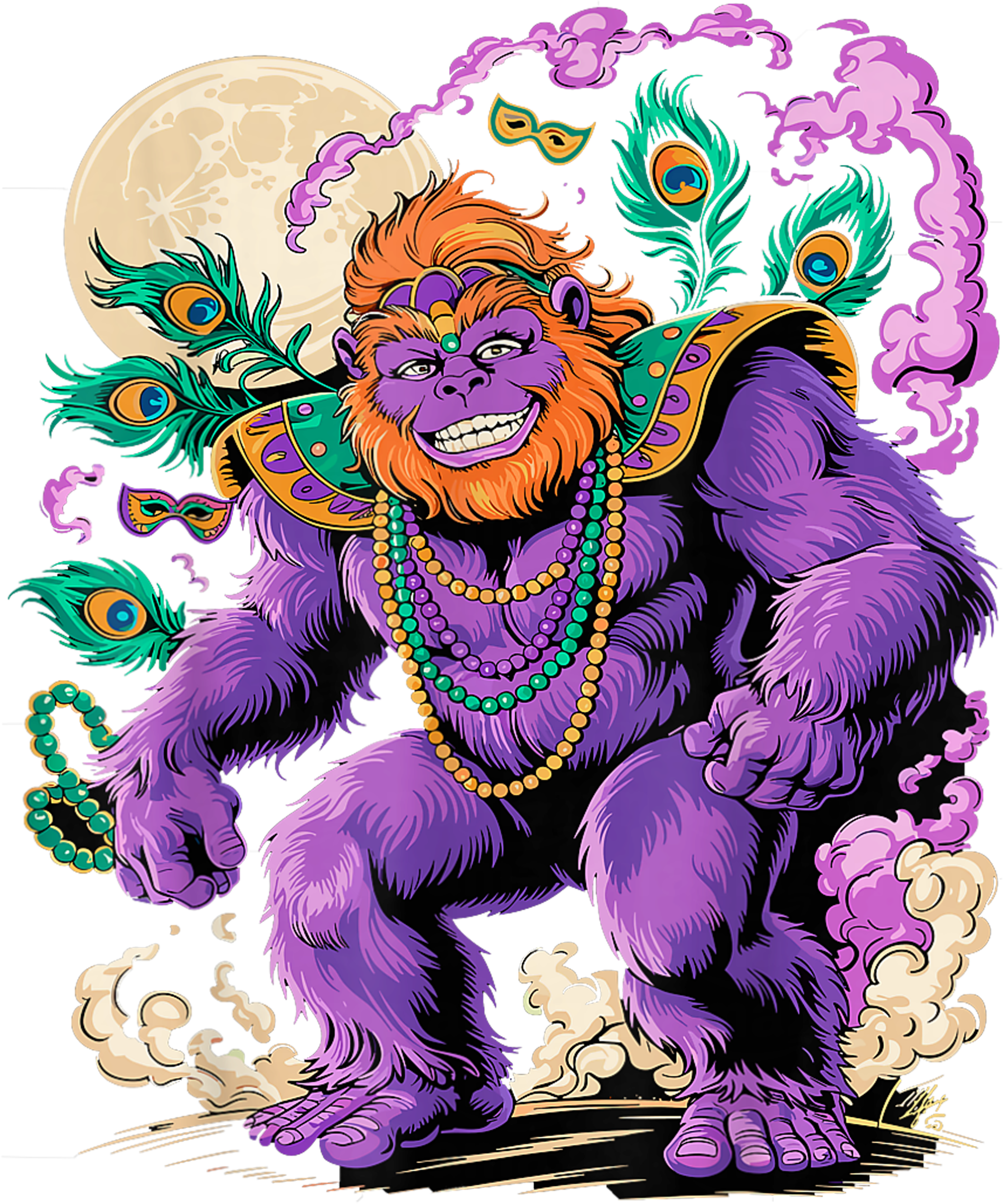 Mardi Gras 565 - Mardi Gras Bigfoot Wearing Beads And Mask T Shirt (1)