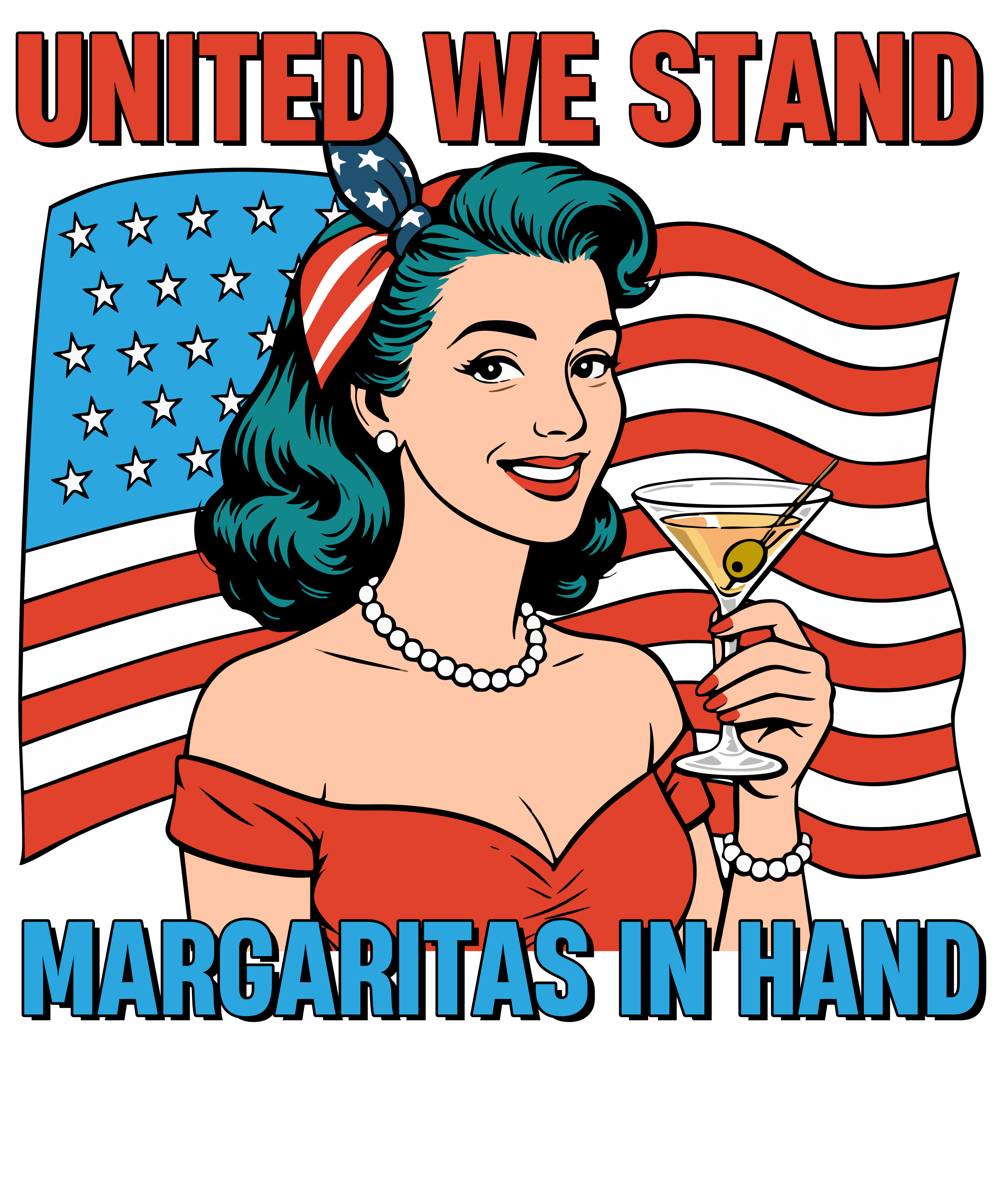 4th of July 454 - Or 07062025 Vtn Retro 4th Of July United We Stand Margaritas In Hand