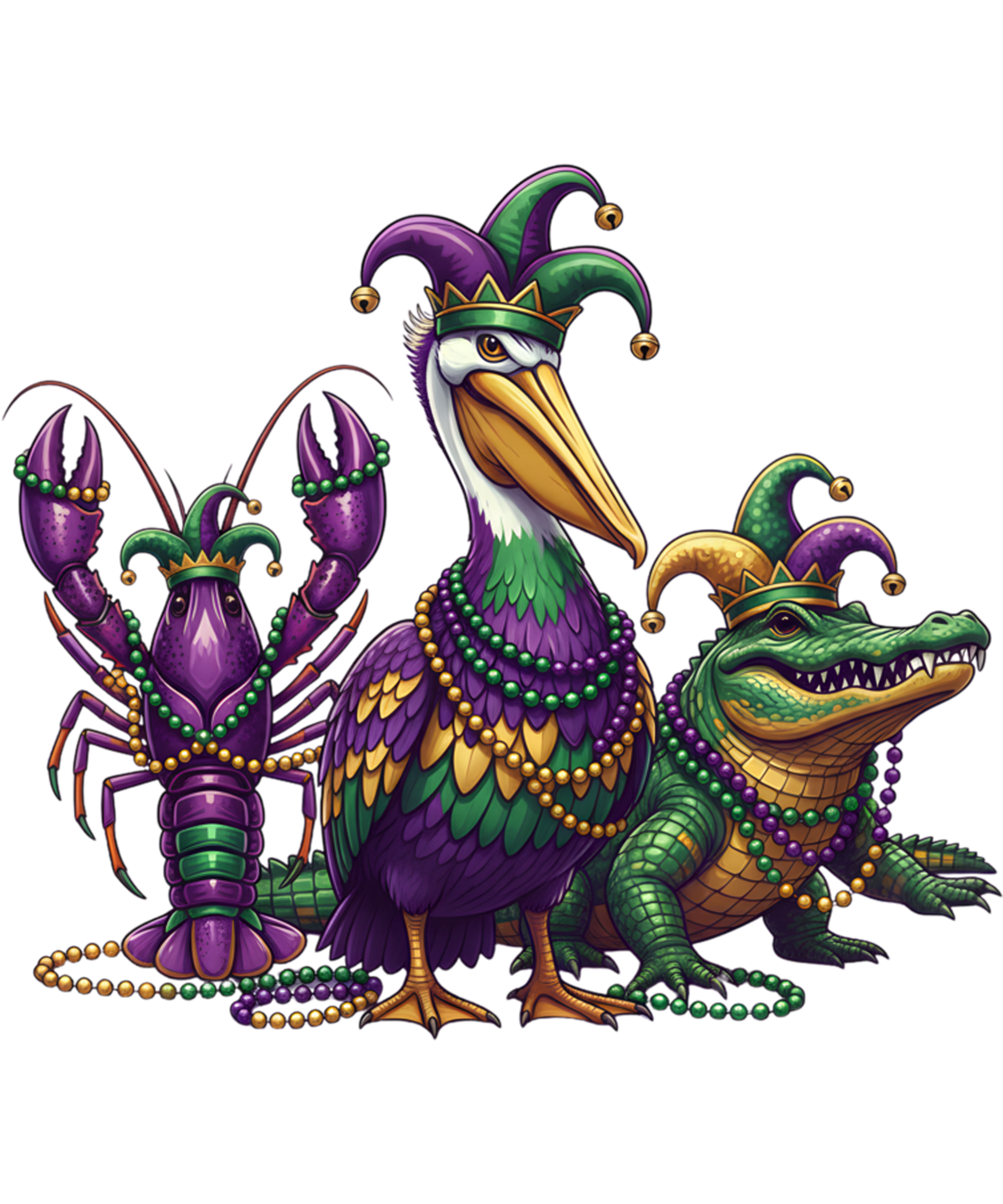 Mardi Gras 287 - Alligator Crawfish Pelican Mardi Gras New Orleans Louisiana Sweatshirt