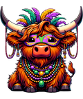 Mardi Gras 612 - Mardi Gras Highland Cow Wearing Costume Beads Sweatshirt