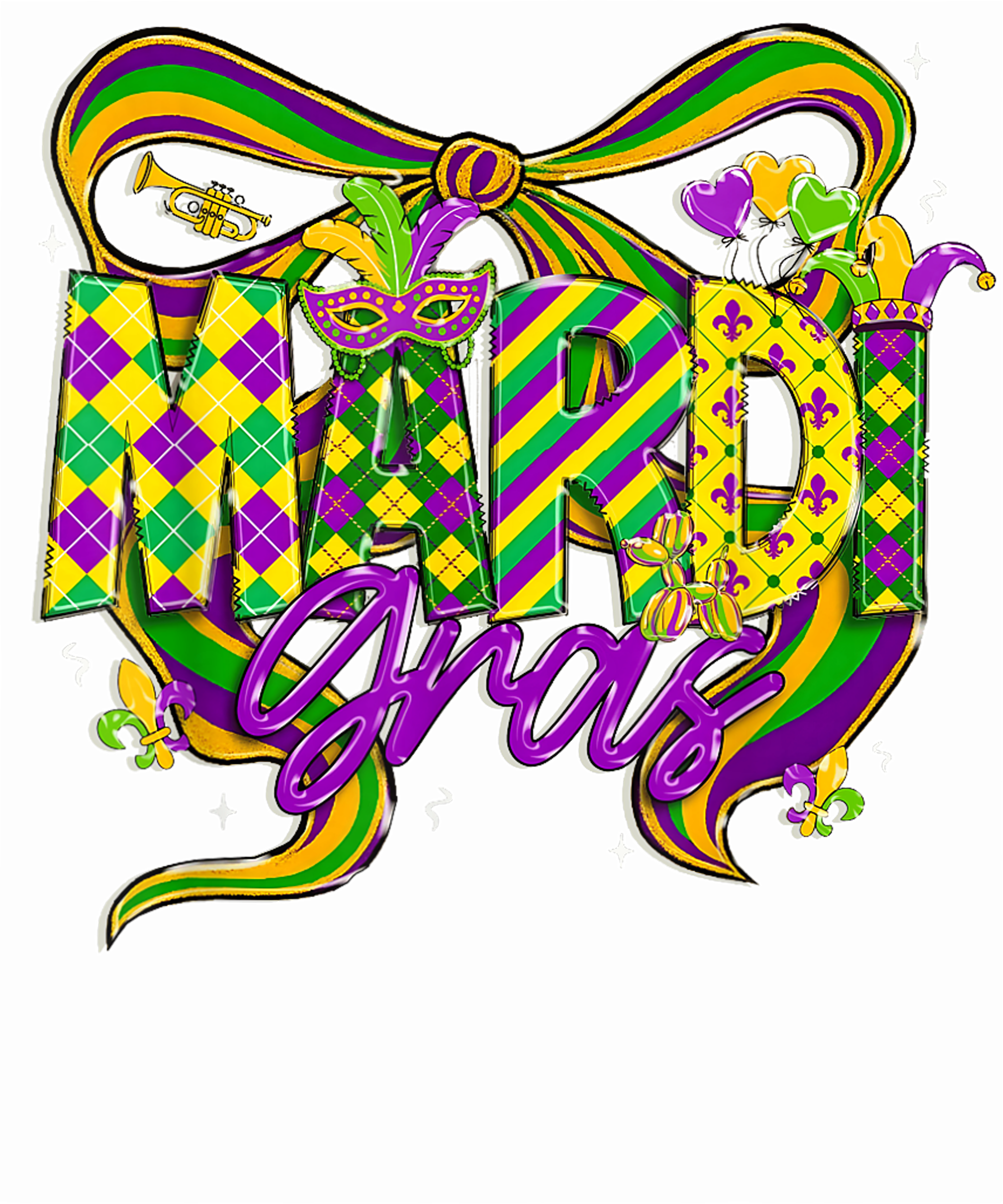 Mardi Gras 584 - Mardi Gras Coquette Bow Fat Tuesday Cute Kids Girls Women T Shirt (1)