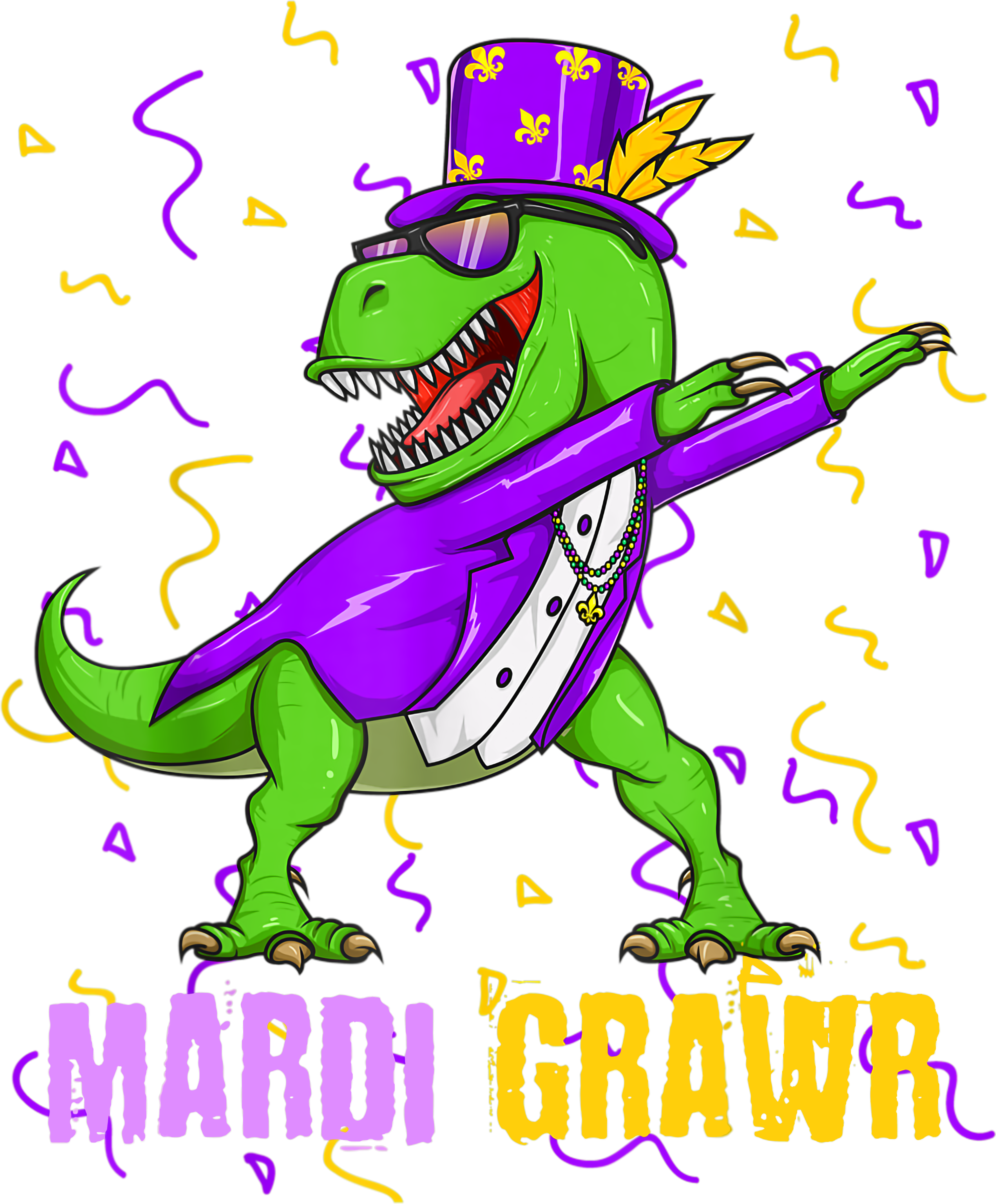 Mardi Gras 605 - Mardi Gras Dabbing T Rex Dinosaur Mardi Grawr Bead Costume T Shirt