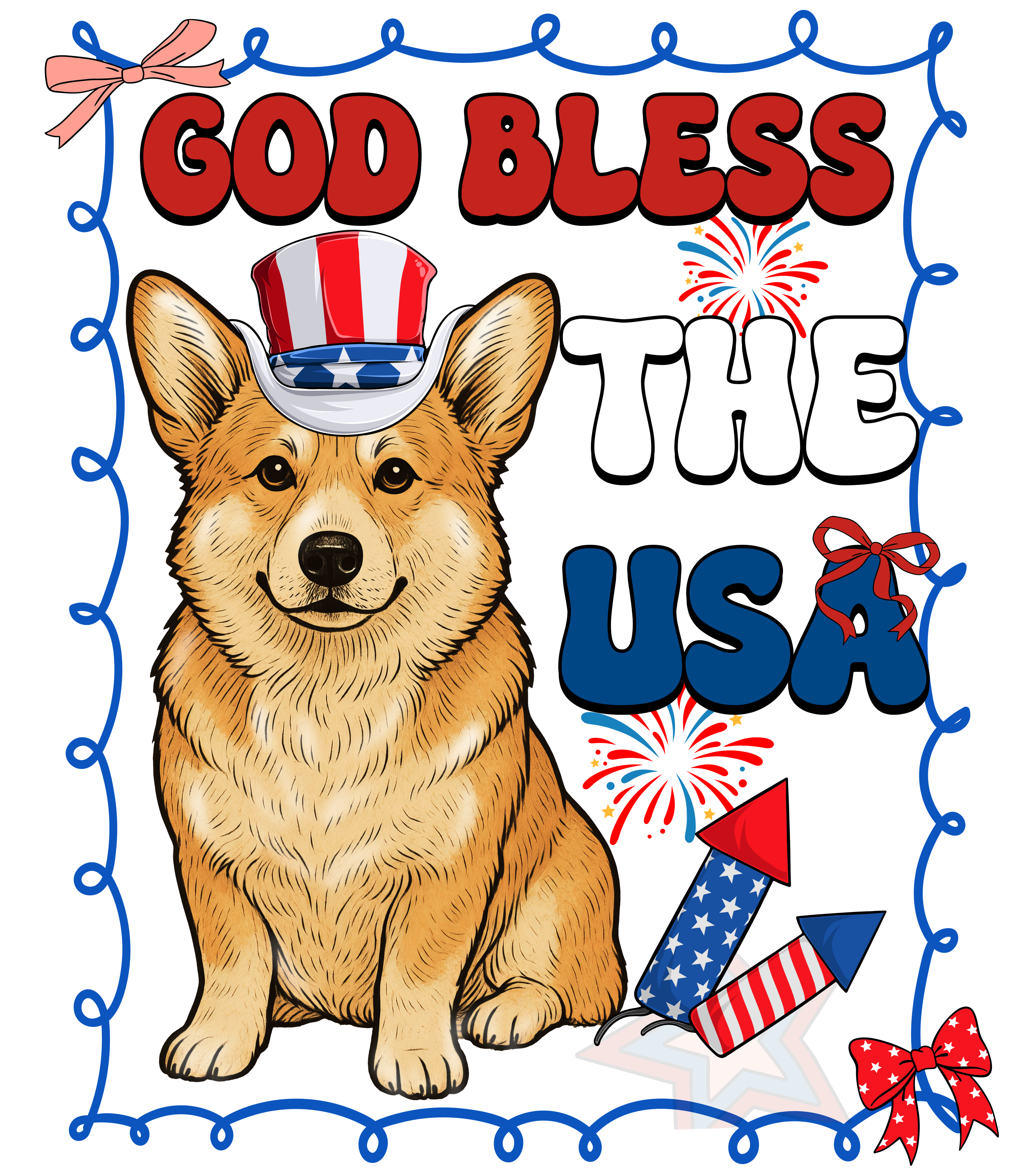 4th of July 417 - Or 02062025 Nhuy God Bless The Usa Funny Corgi 4th Of July America Frame Style