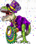 Mardi Gras 684 - Mardi Grawr T Rex Dinosaur Mardi Gras Bead Costume Shirt