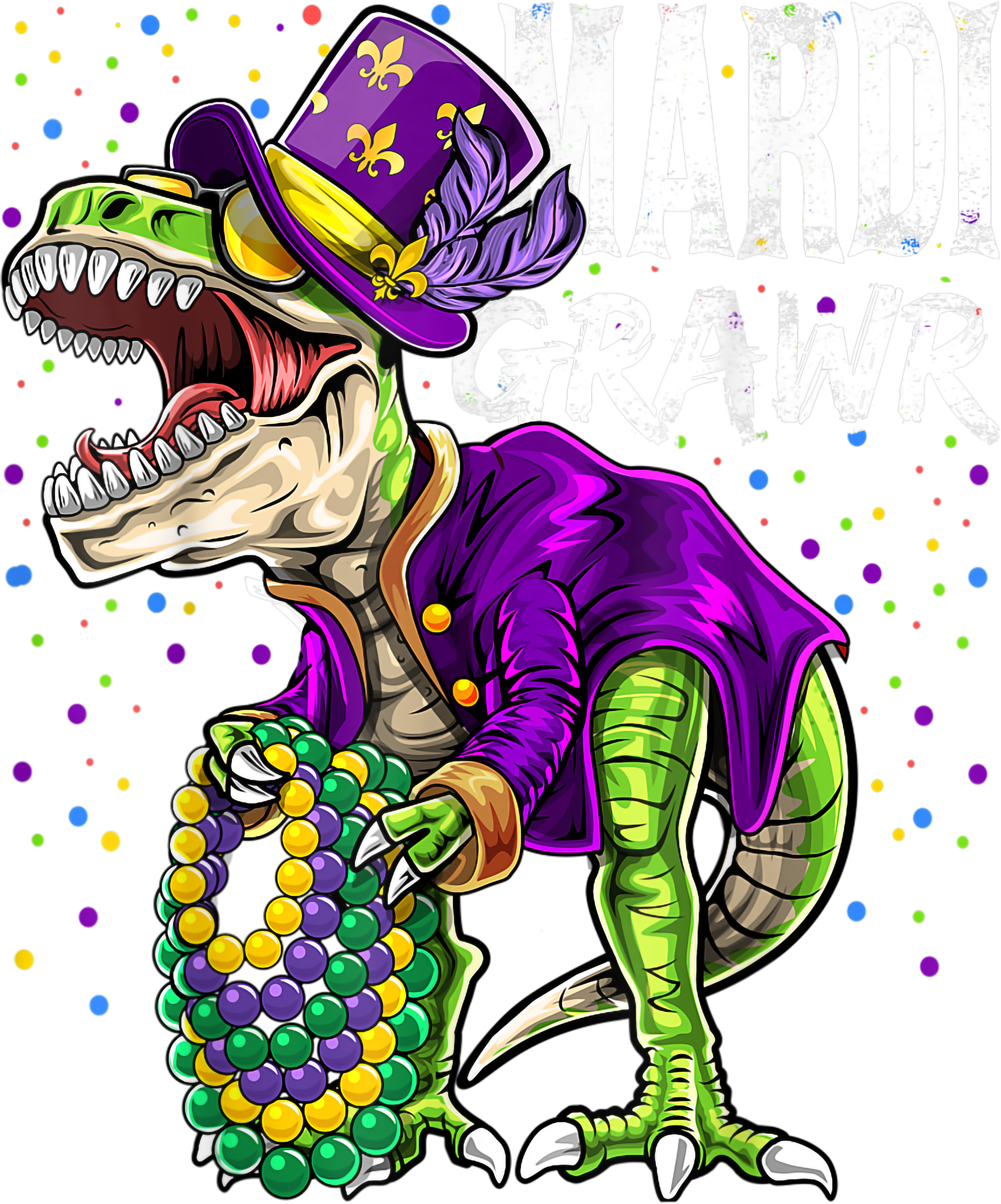 Mardi Gras 684 - Mardi Grawr T Rex Dinosaur Mardi Gras Bead Costume Shirt