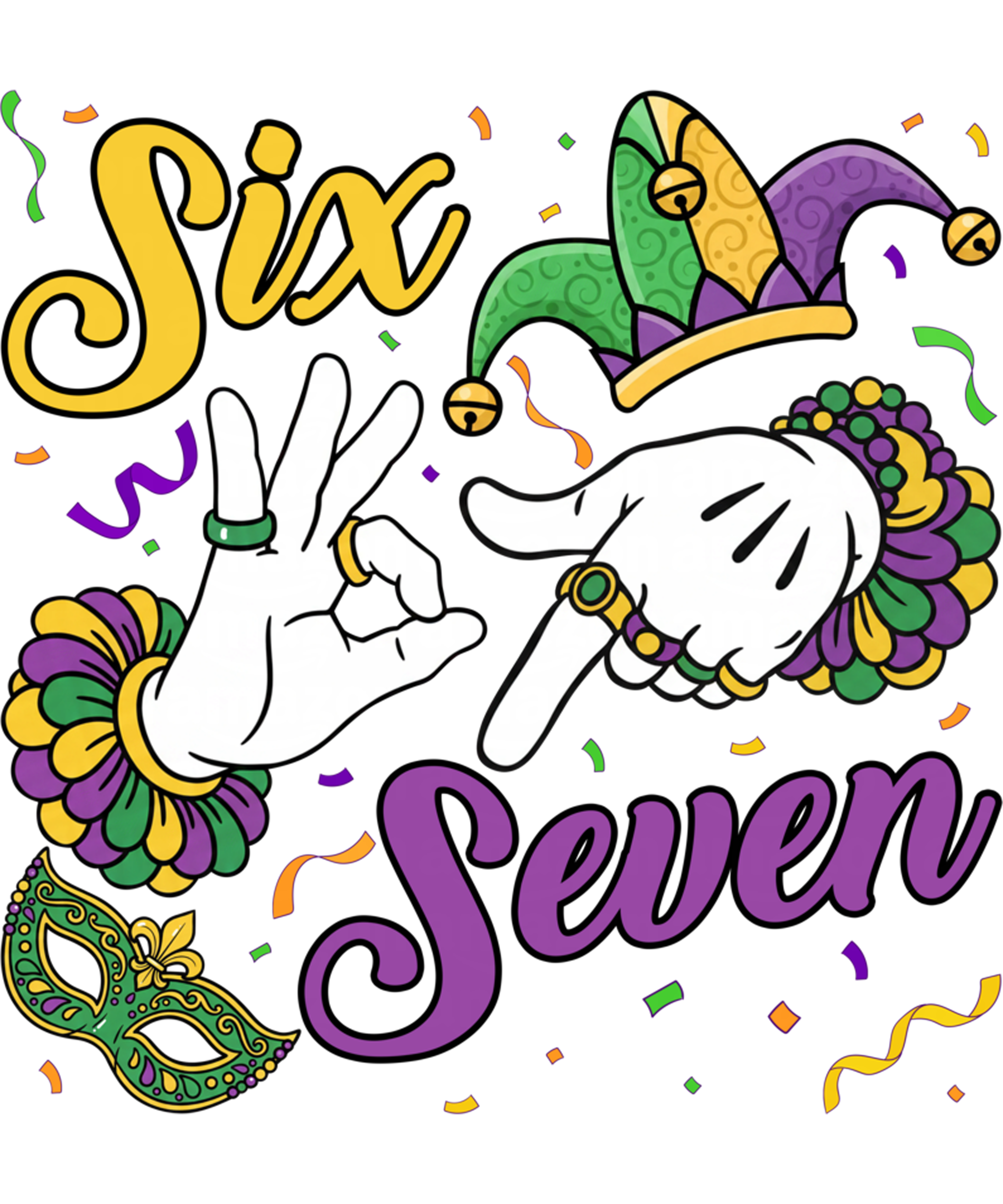 Mardi Gras 392 - Funny 67 Meme Six Seven Mardi Gras Hands Mask Festive Party Sweatshirt