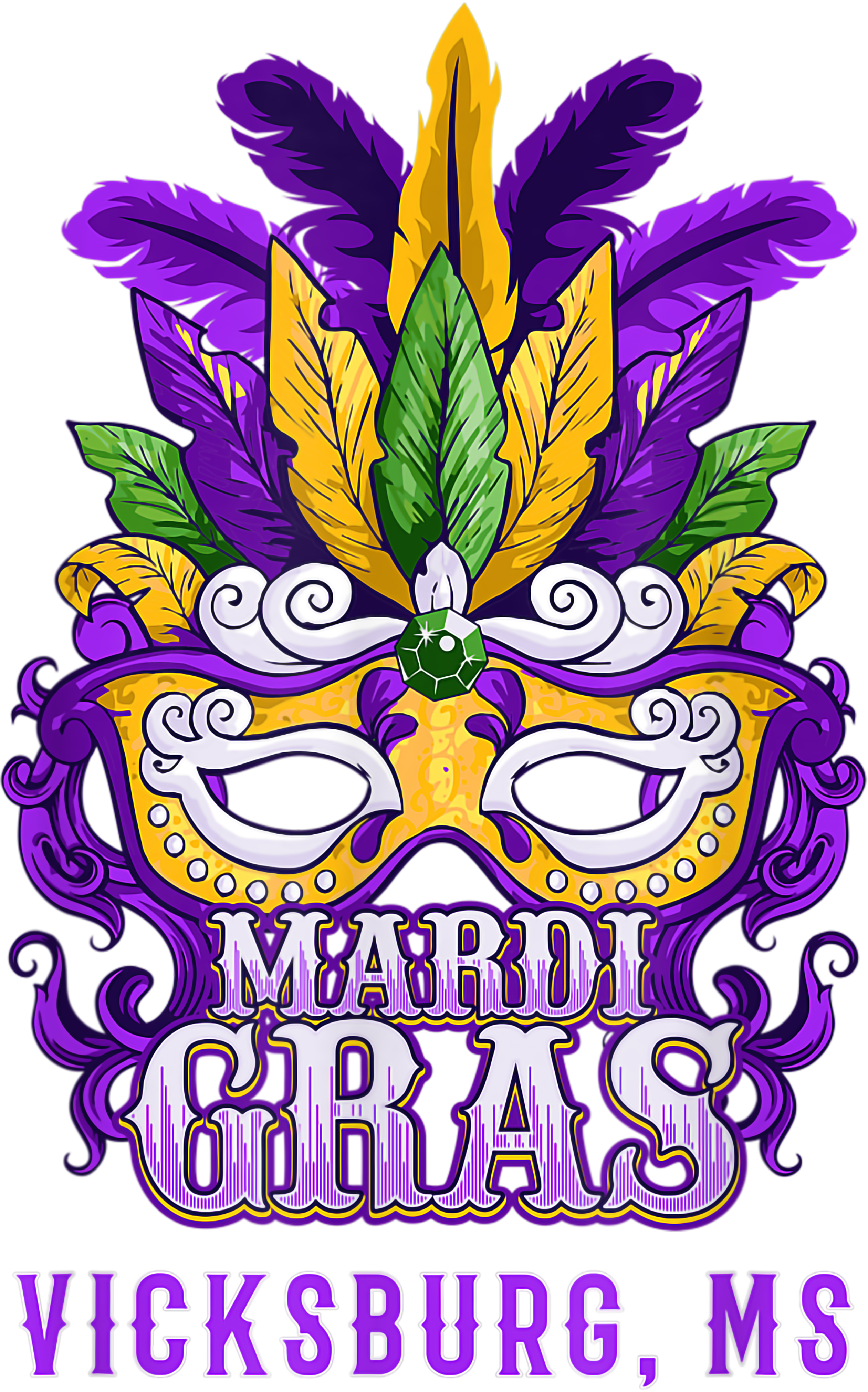 Mardi Gras 644 - Mardi Gras Parade Vicksburg Mississippi Mask Feathers T Shirt