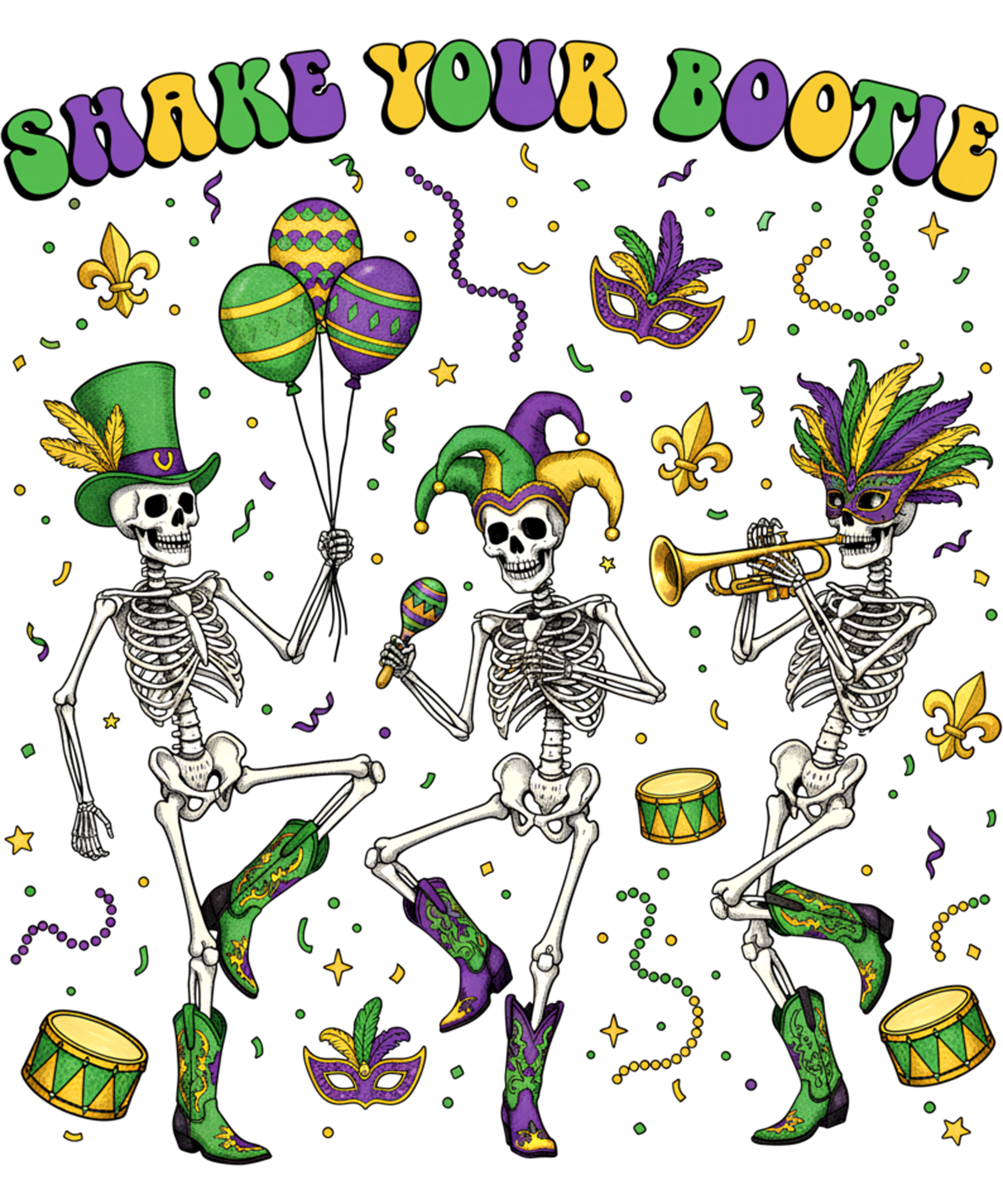 Mardi Gras 427 - Funny Shake Your Bootie Skeleton Mardi Gras Boots Louisiana Sweatshirt