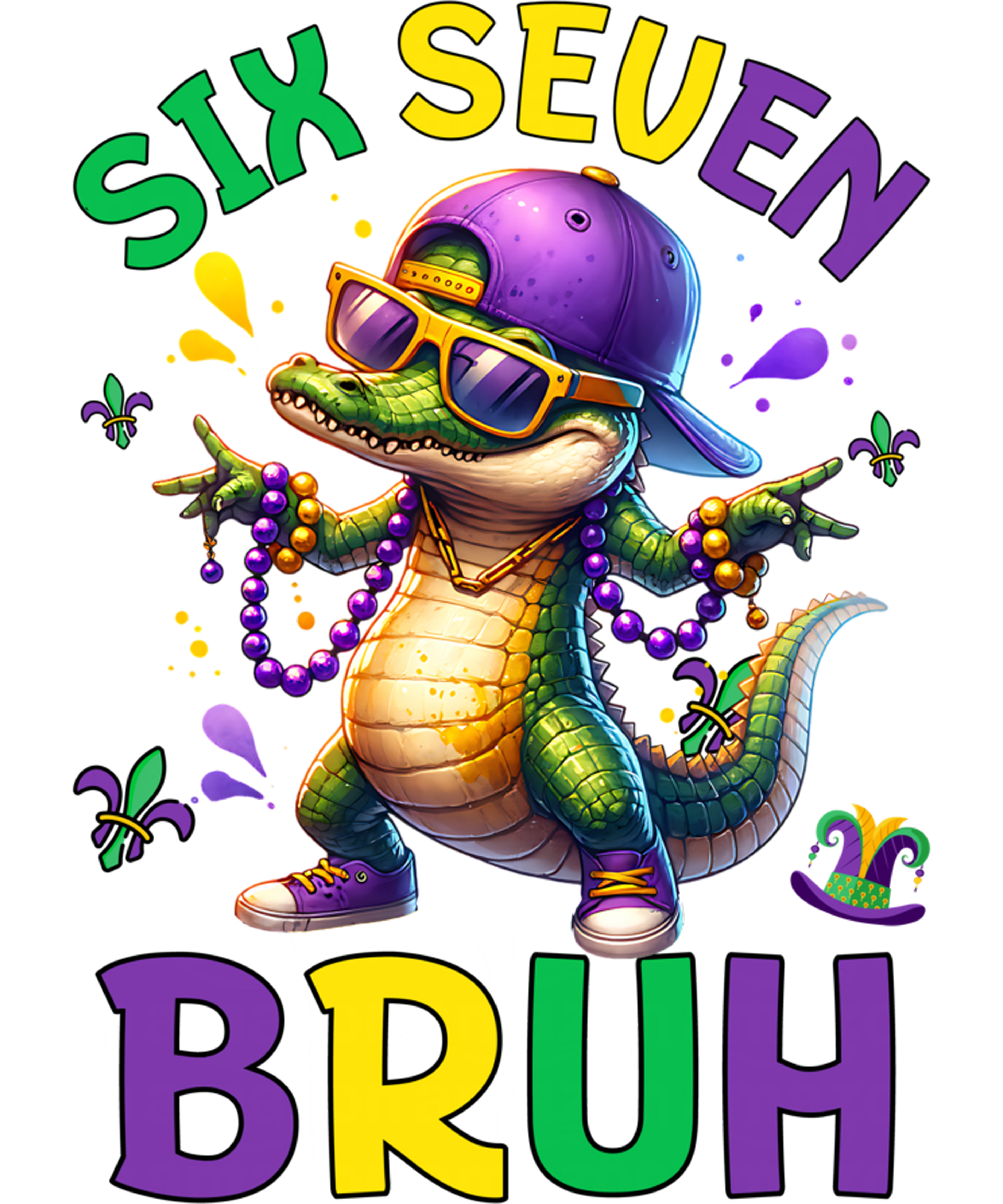 Mardi Gras 311 - Bruh 67 Mardi Gras Alligator Six Seven 6 7 Boys Mardi Gras Sweatshirt