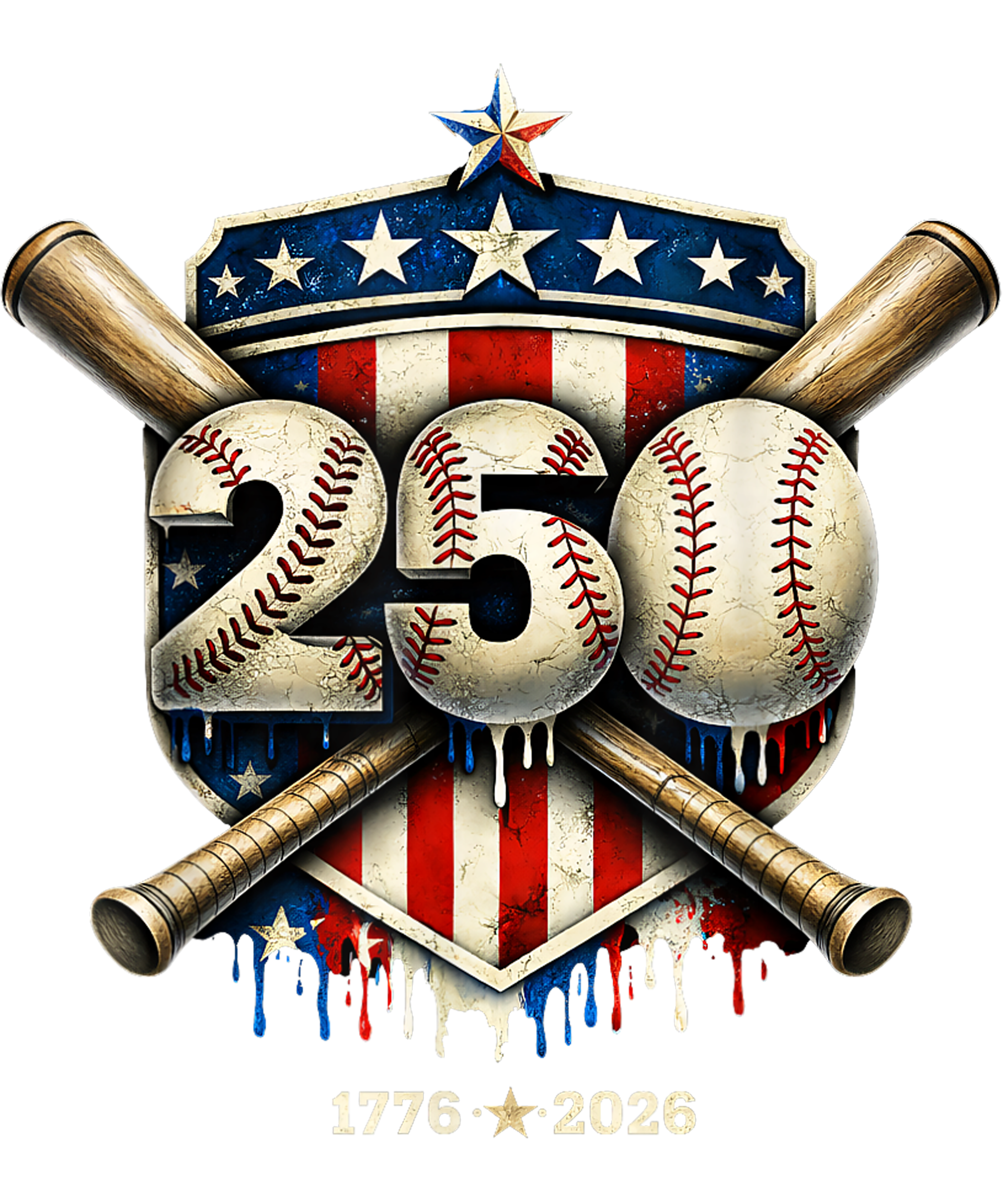 4th of July 61 - 250th Anniversary Usa Independence Baseball Ice Cream Drip T Shirt