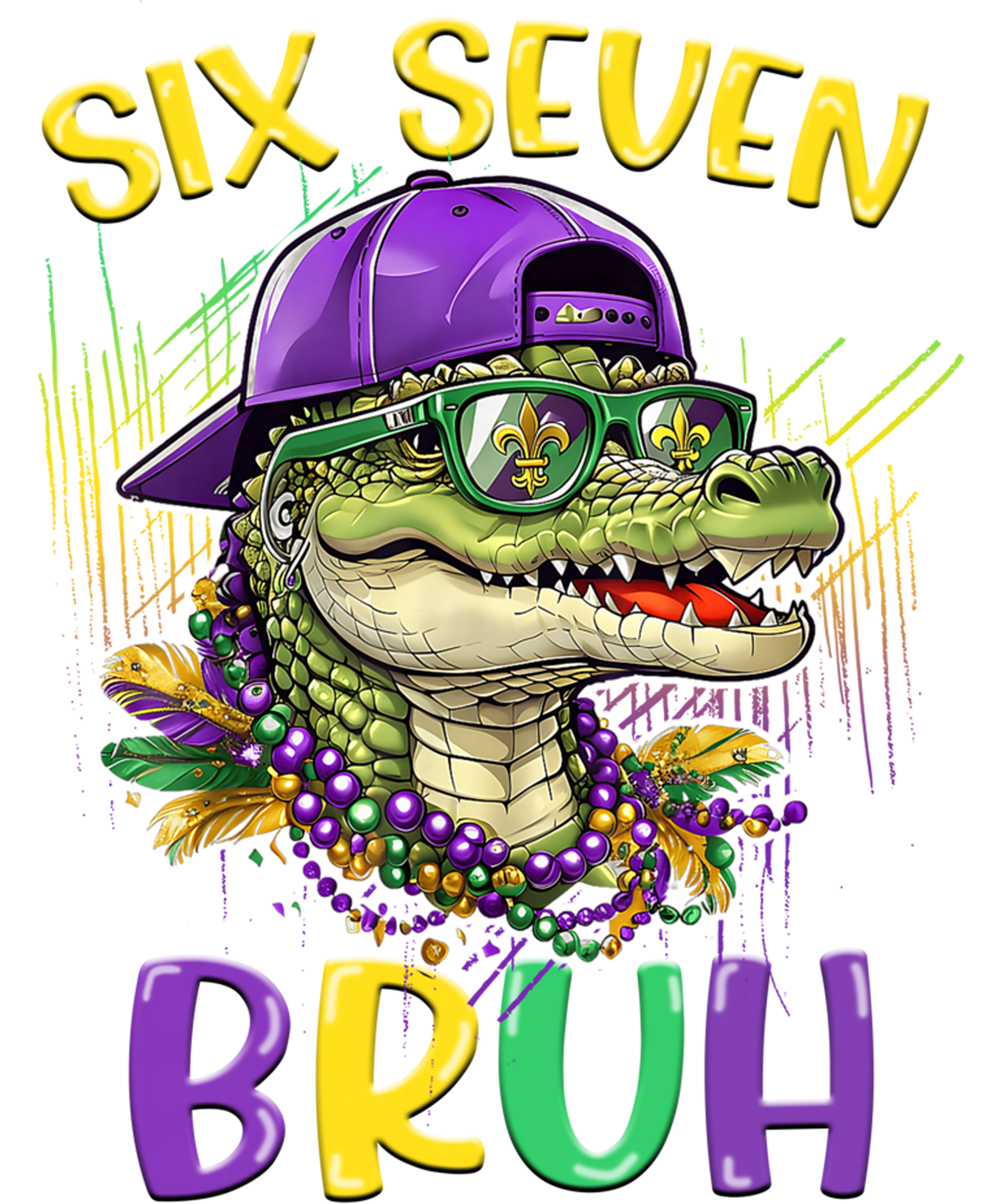 Mardi Gras 664 - Mardi Gras Six Seven Bruh Mardigator Alligator 6 7 Meme Boy Sweatshirt (2)