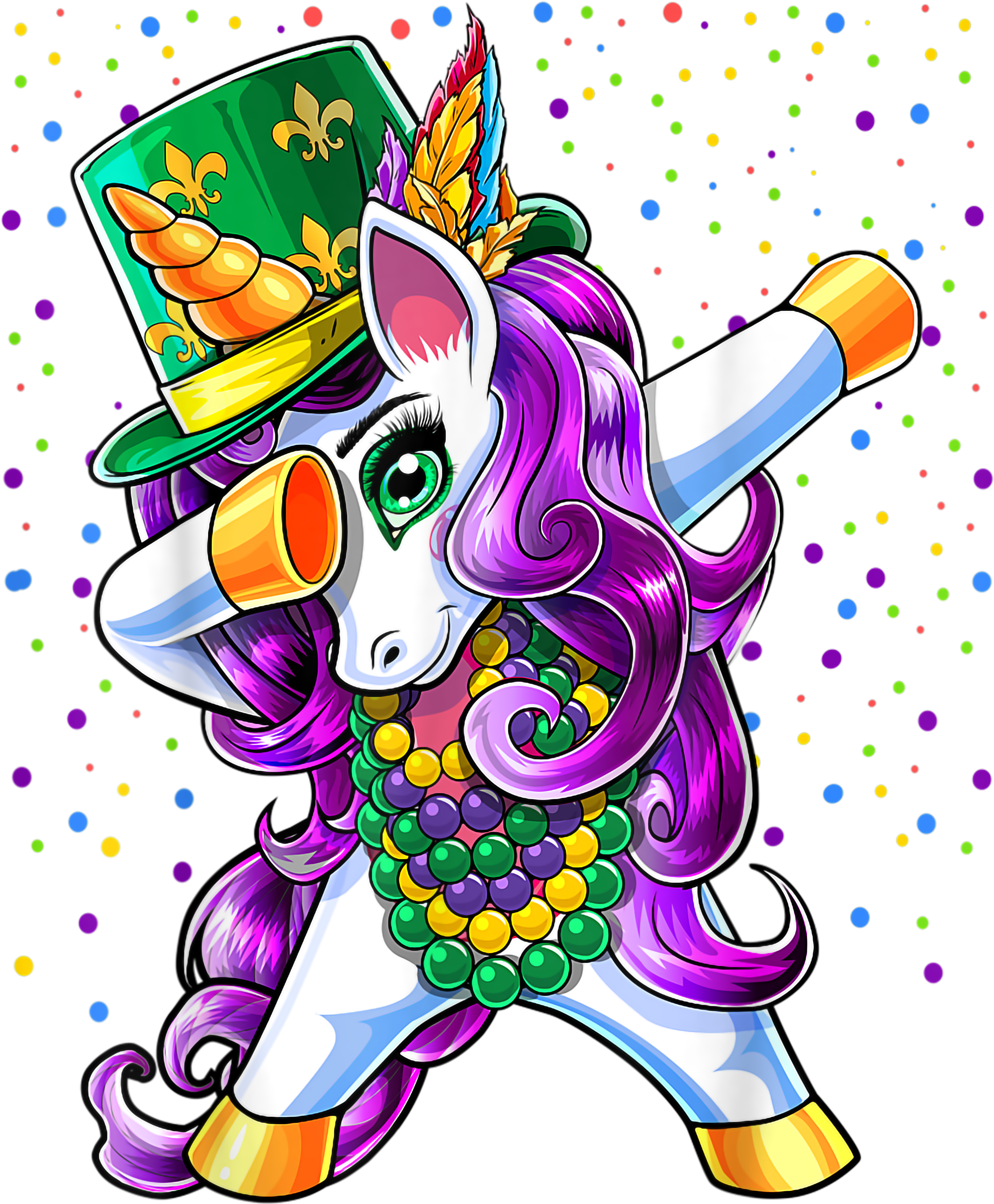 Mardi Gras 606 - Mardi Gras Dabbing Unicorn Jester Hat Bead Costume Women T Shirt