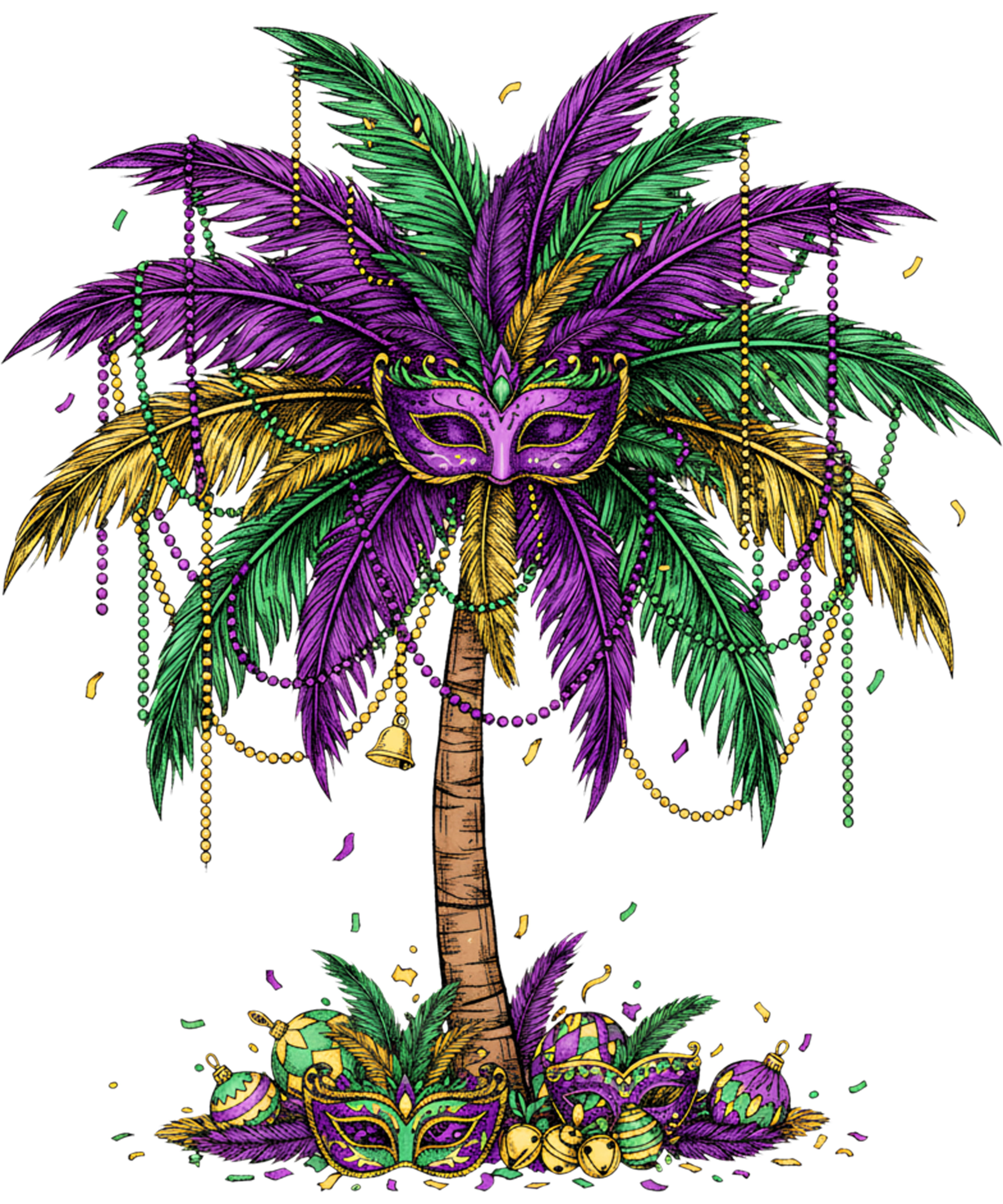 Mardi Gras 640 - Mardi Gras Palm Tree Hawaiian Tropical Party Family Vacation Sweatshirt