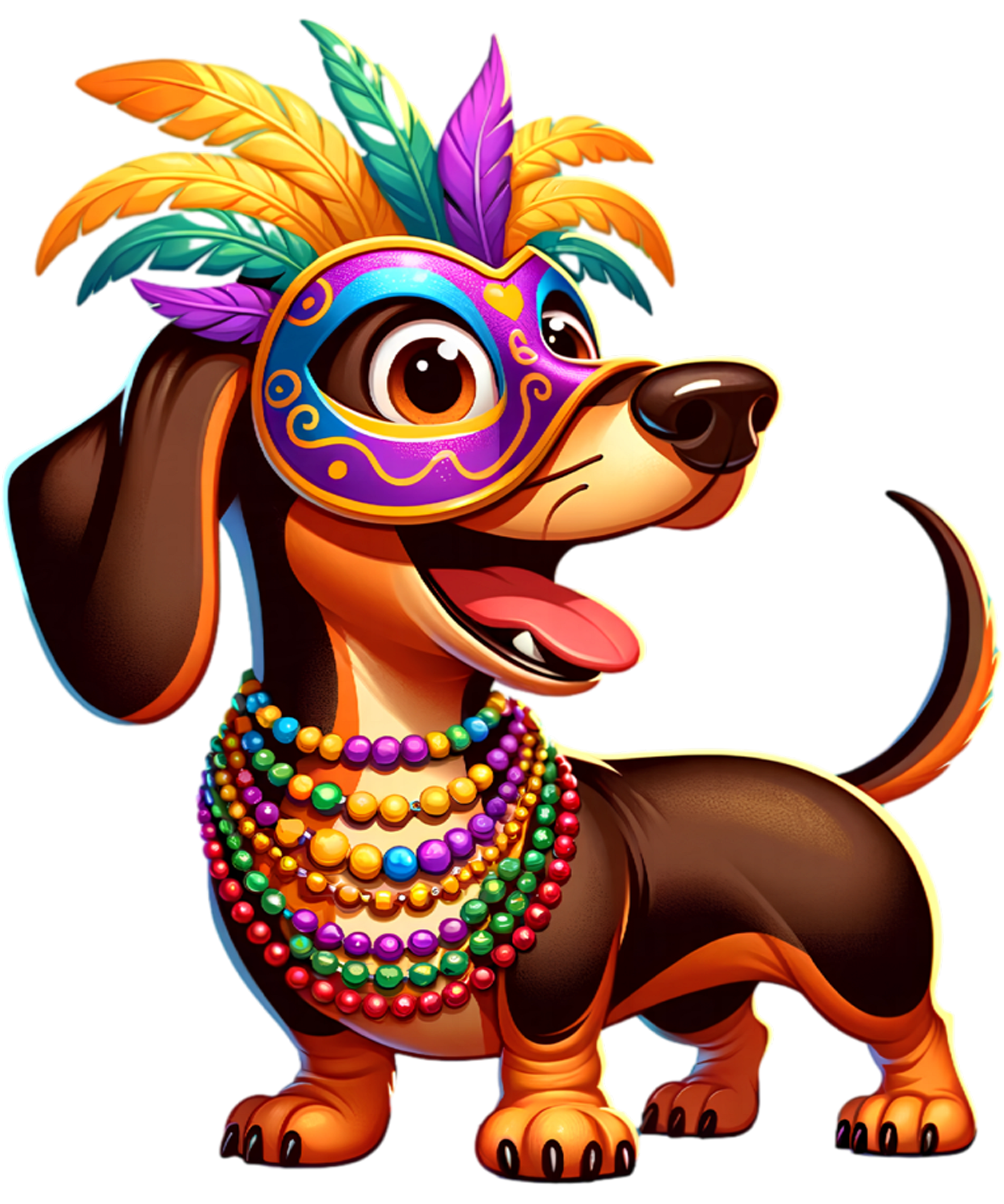 Mardi Gras 607 - Mardi Gras Dachshund Wearing Mardi Gras Costume Beads Mask Sweatshirt