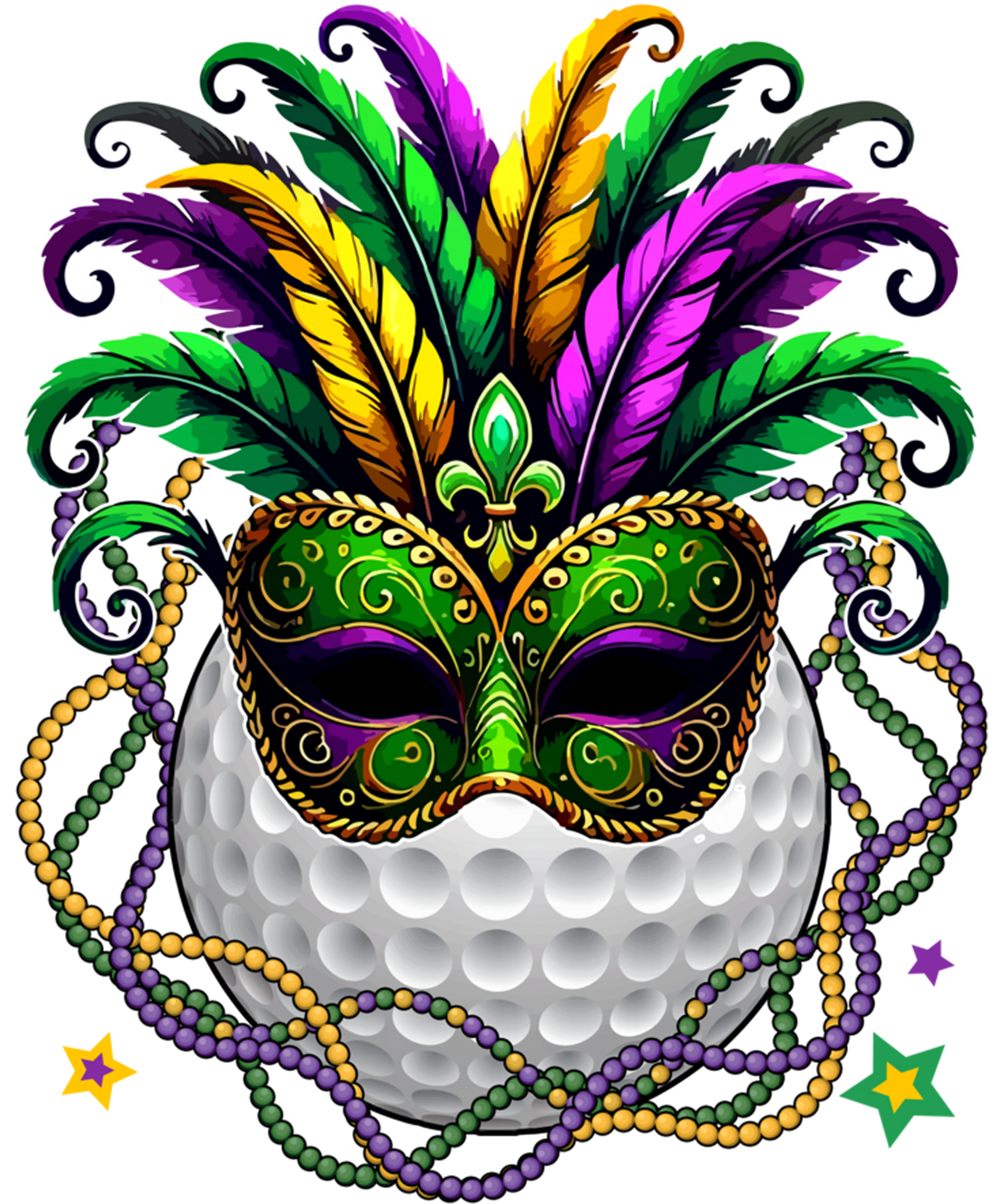 Mardi Gras 439 - Golf Ball Wearing Mardi Gras Masked Beads Funny Player Sweatshirt