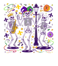 Mardi Gras 854 - Merch Mardi Gras Party Carnaval Parade Jester Dancing Skeleton Long Sleeve T Shirt