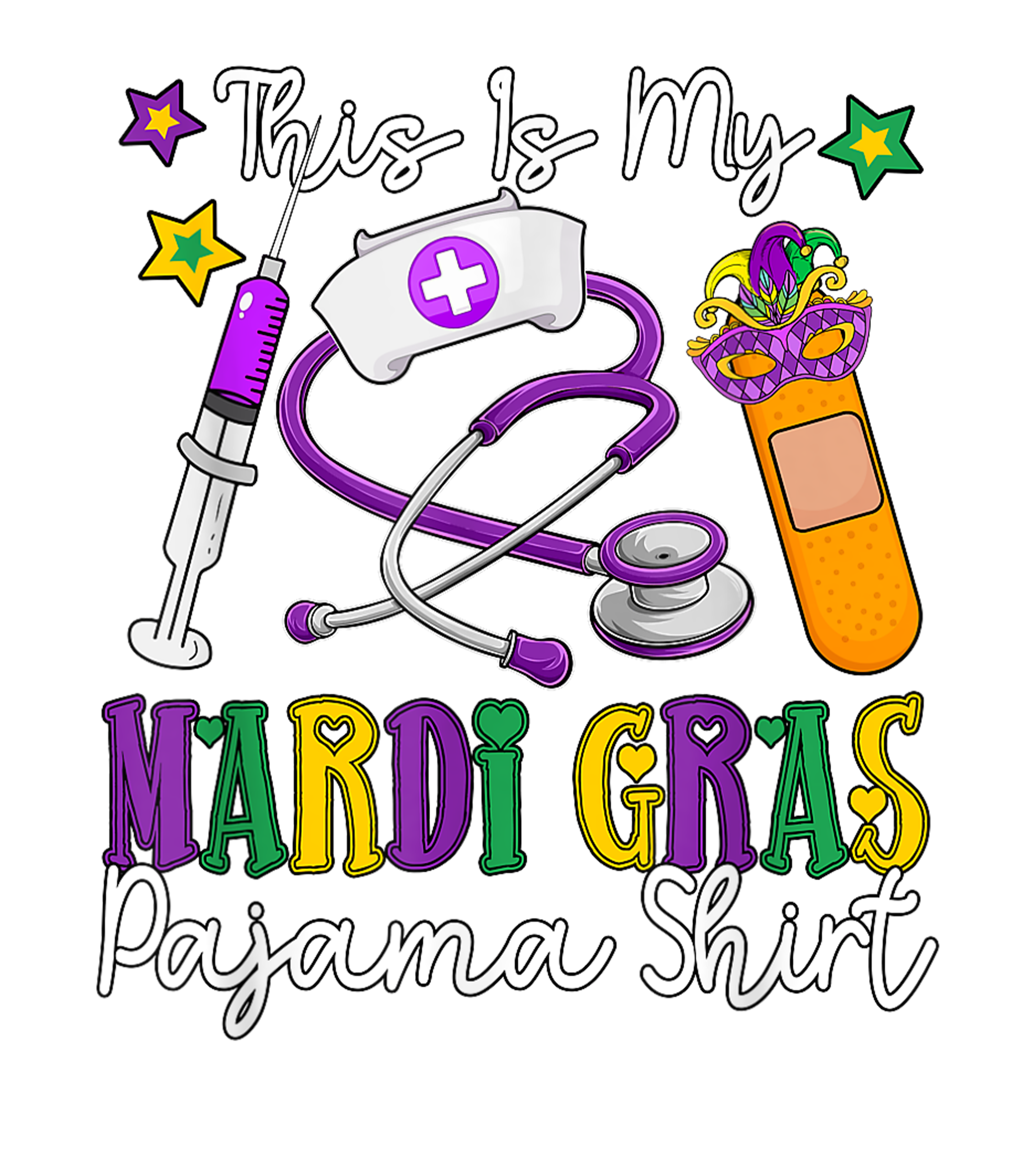 Mardi Gras 856 - Merch My Mardi Gras Pajama Shirt Nurse Tools Job Masked Beads T Shirt