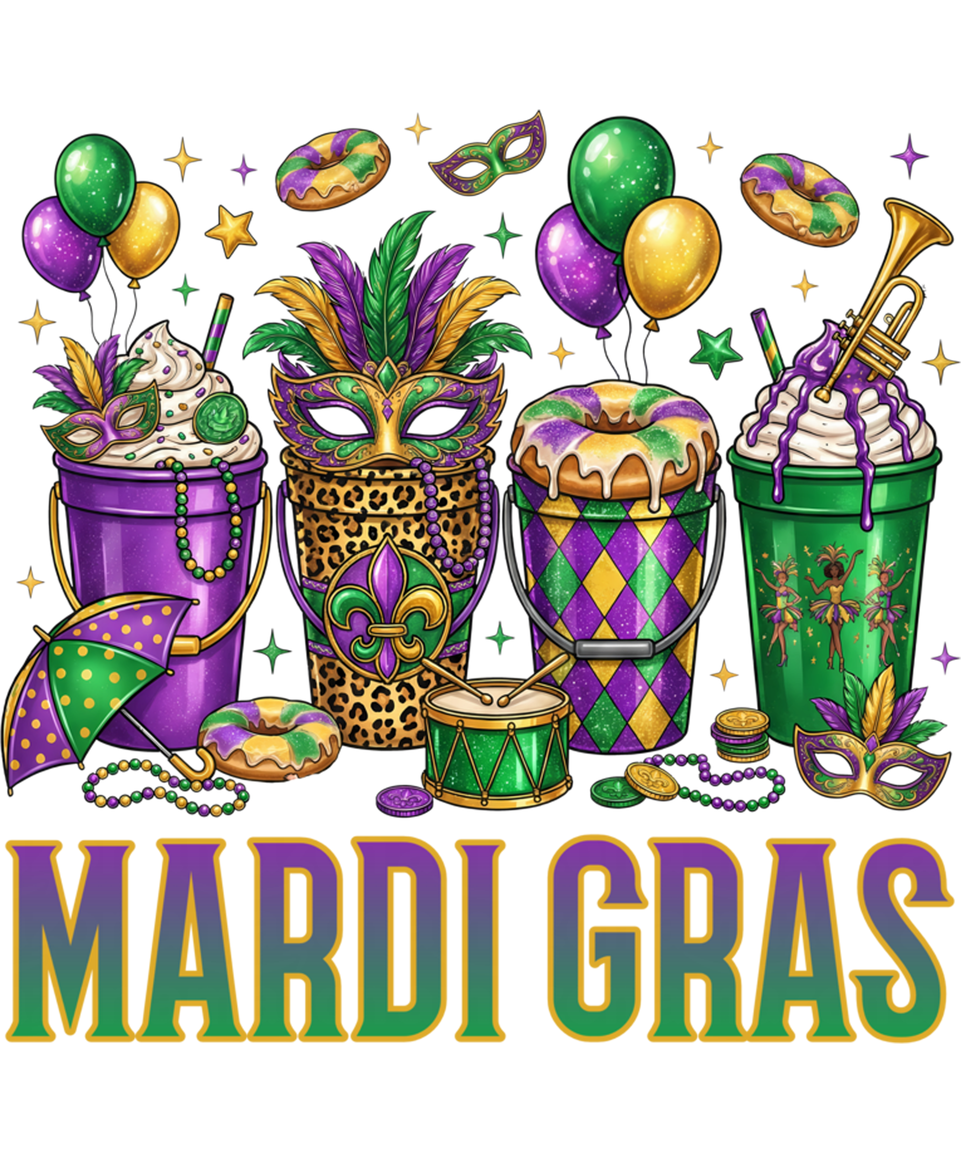 Mardi Gras 645 - Mardi Gras Party Drinks & Masks Colorful Carnival Party Sweatshirt (1)