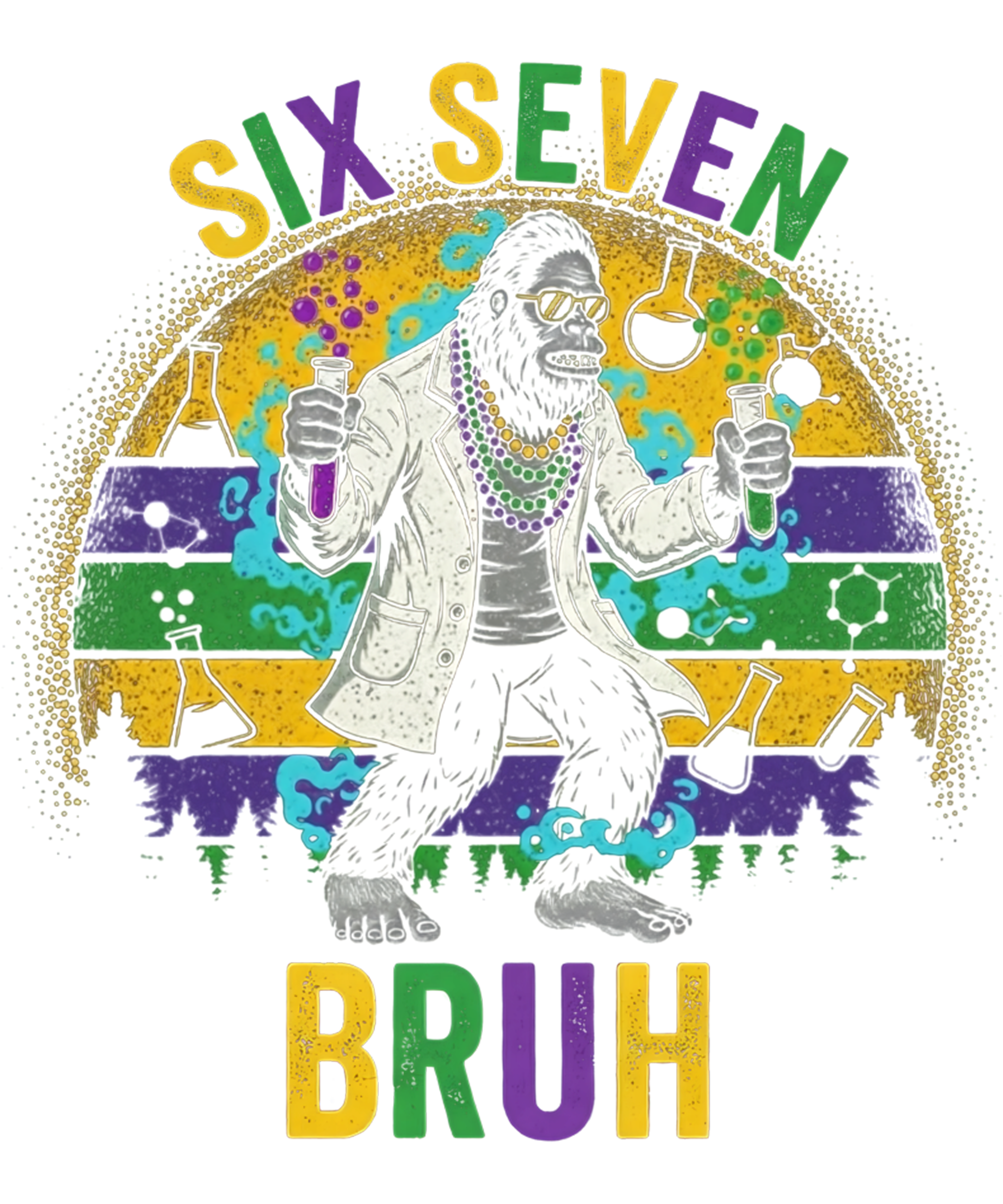 Mardi Gras 429 - Funny Six Seven Bruh Science Mardi Gras Bigfoot Sasquatch Sweatshirt