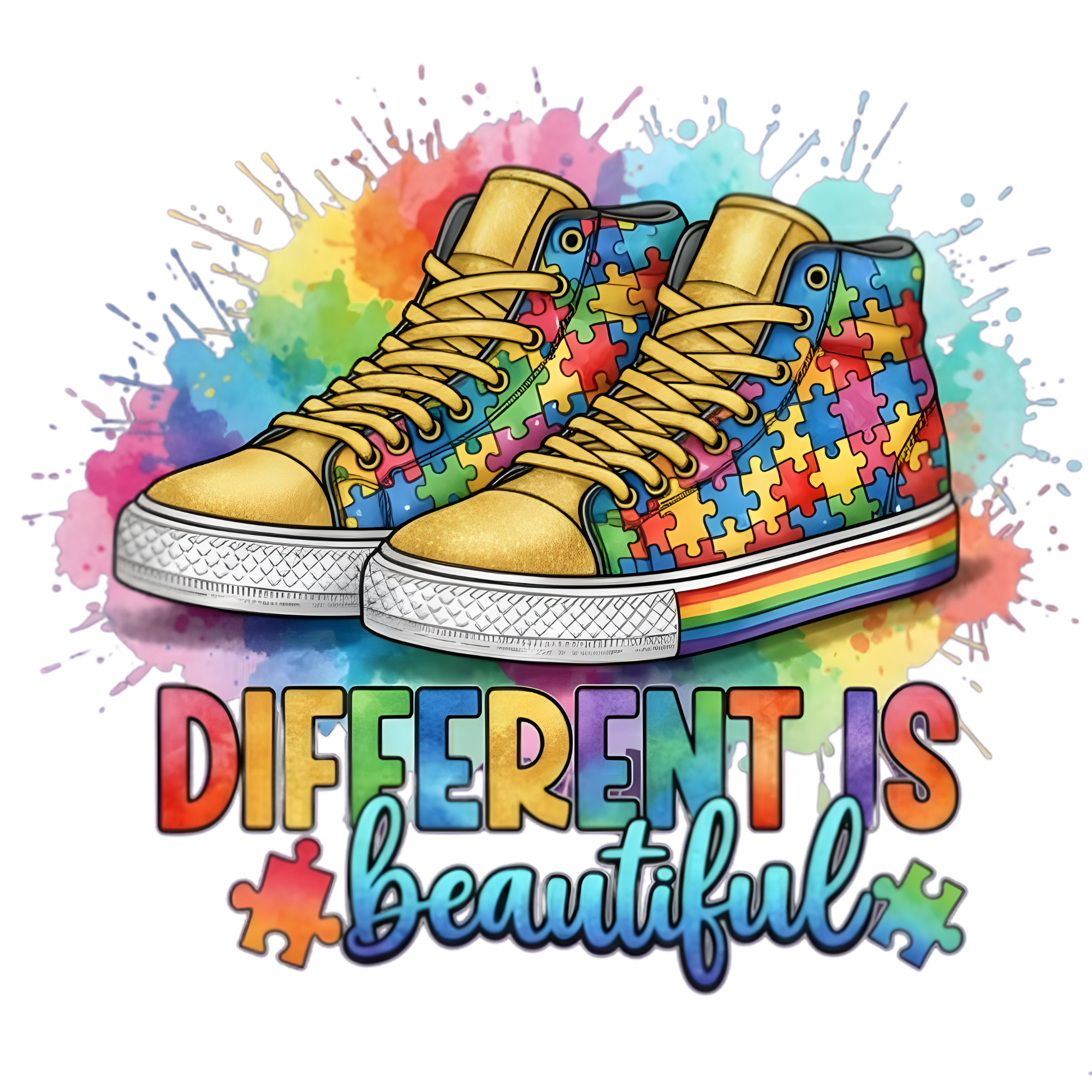 Autism 41 - 15.Rainbow Heart Autism Awareness Design