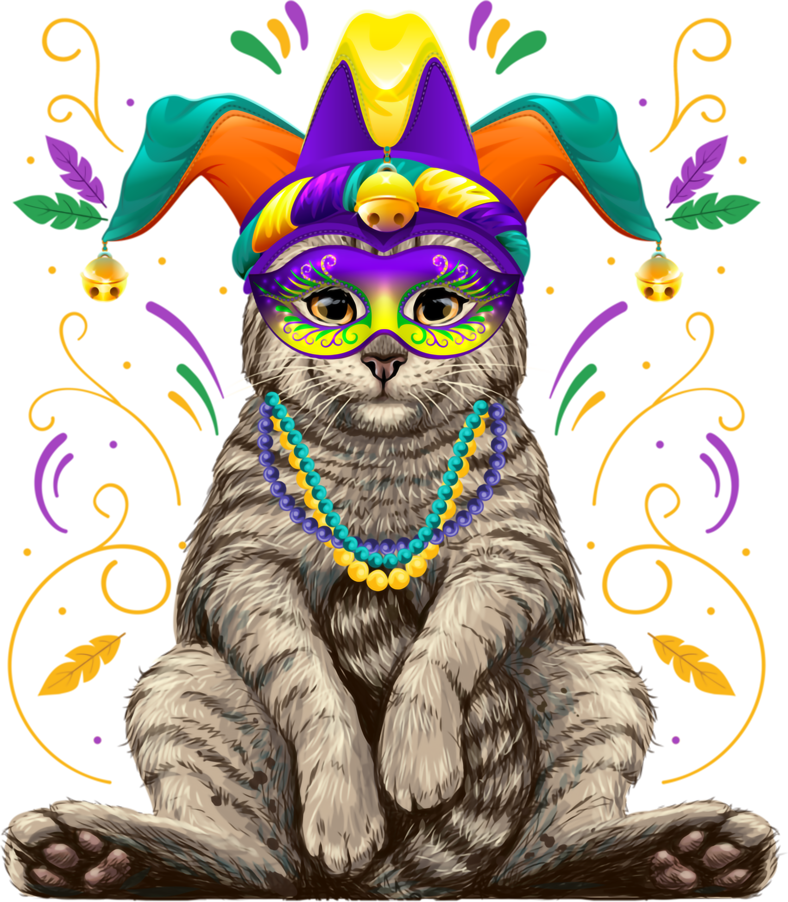 Mardi Gras 583 - Mardi Gras Cat Nola New Orleans Louisiana Funny Cat Long Sleeve T Shirt