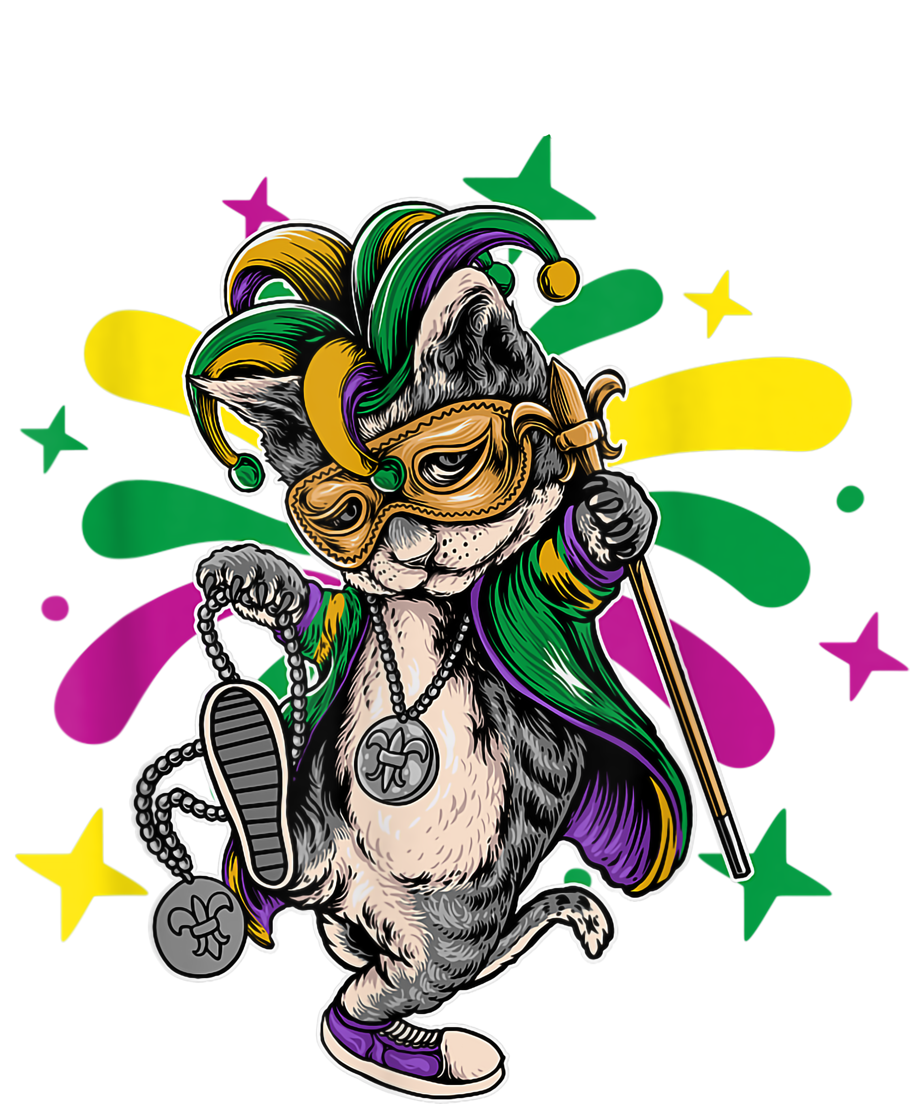 Mardi Gras 836 - Meowdi Mardi Gras Cat Kitty Lover Kitten Owner Mask Beads T Shirt