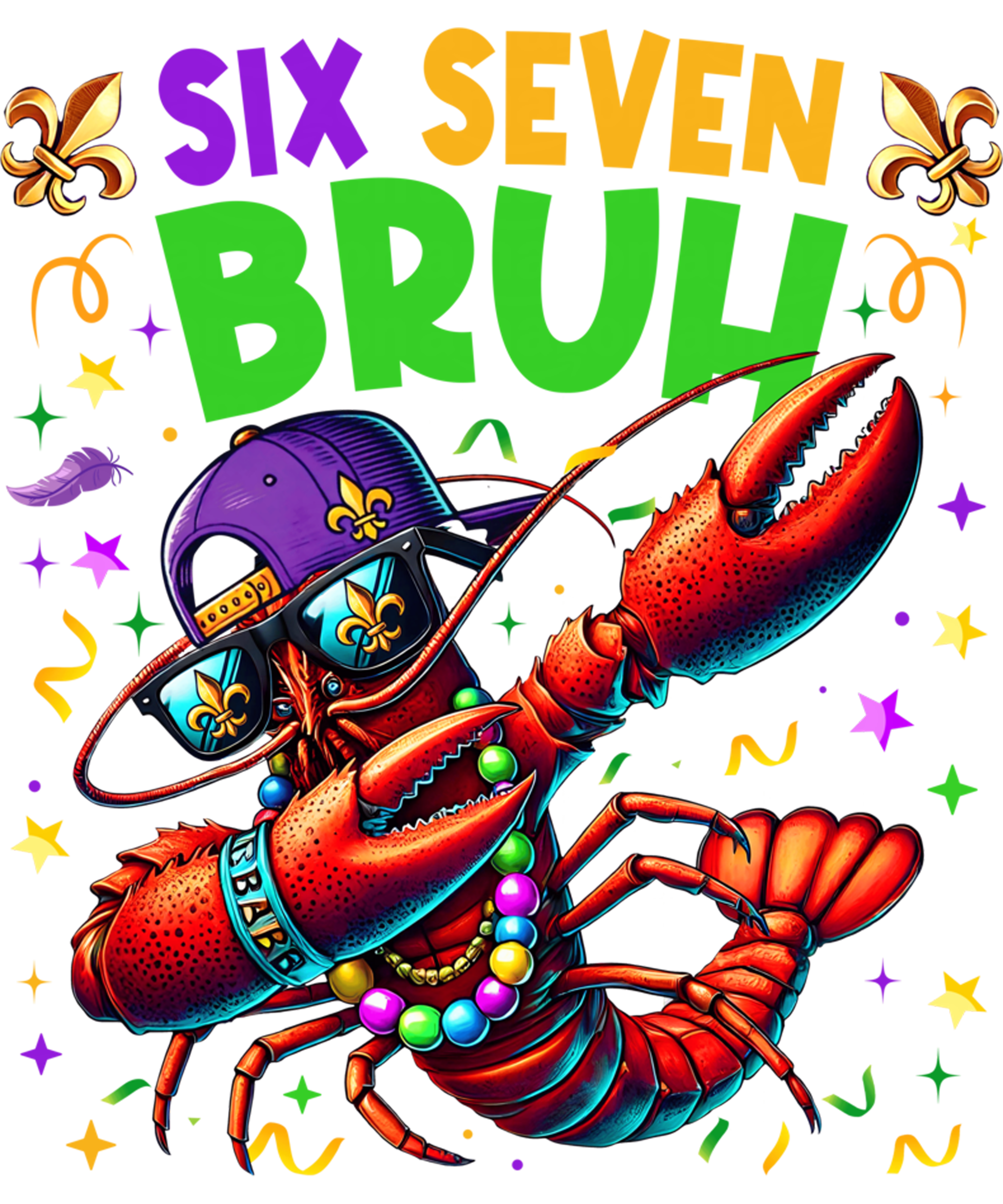 Mardi Gras 1007 - Six Seven Bruh Mardi Gras Dabbing Crawfish Men Women Kid Sweatshirt