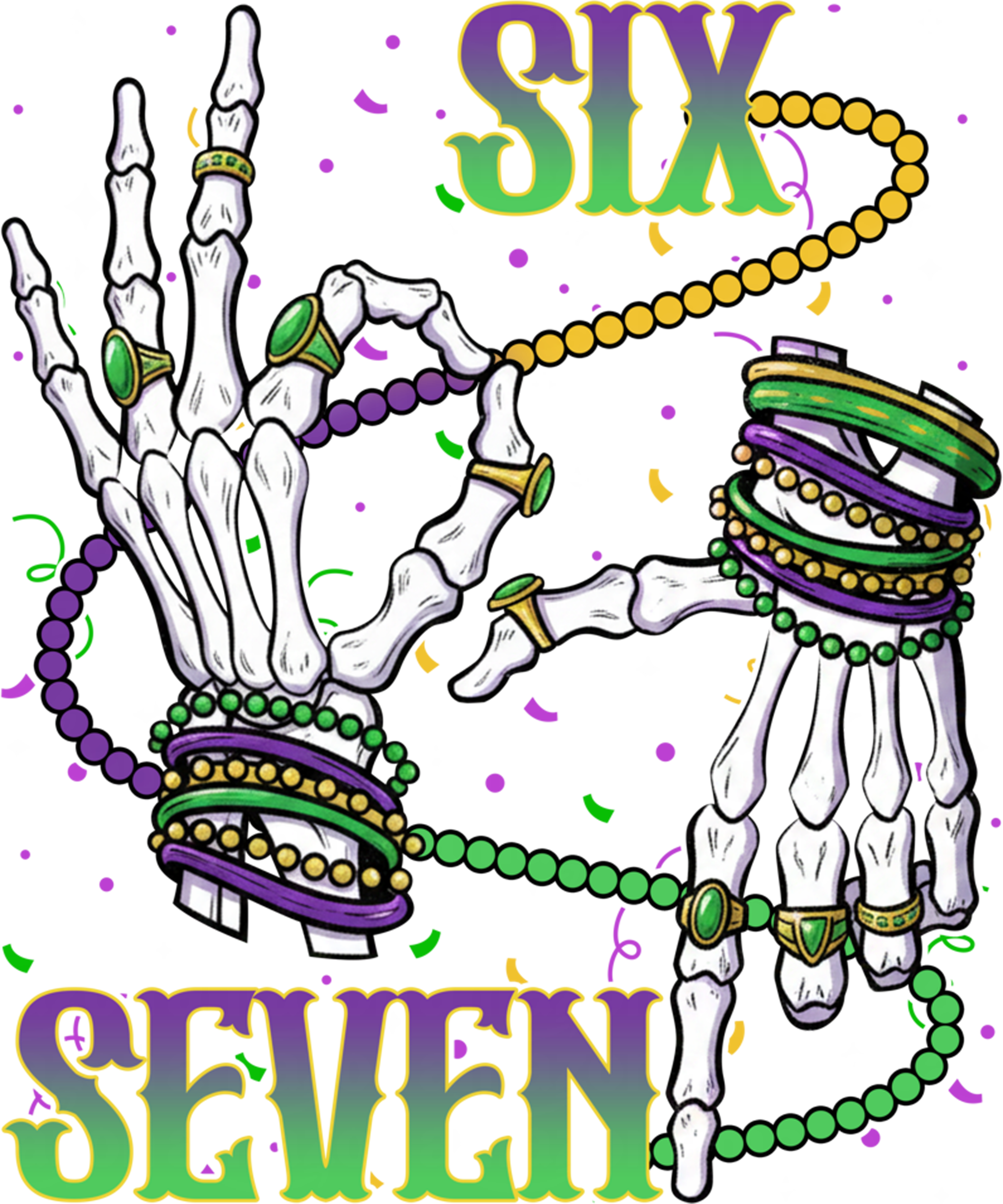 Mardi Gras 393 - Funny 67 Six Seven Meme Skeleton Hands Mardi Gras Beads Sweatshirt